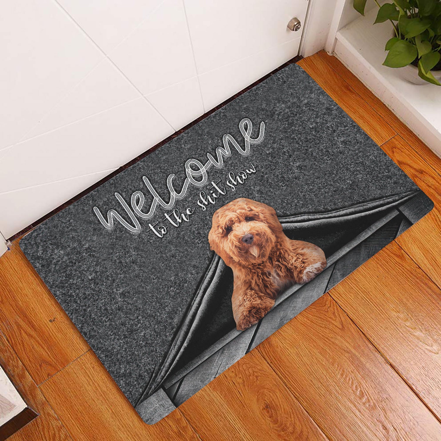 Ohaprints-Doormat-Outdoor-Indoor-Poodle-Dog-Welcome-To-The-Shitshow-Gifts-For-Dog-Lovers-Rubber-Door-Mat-1627-