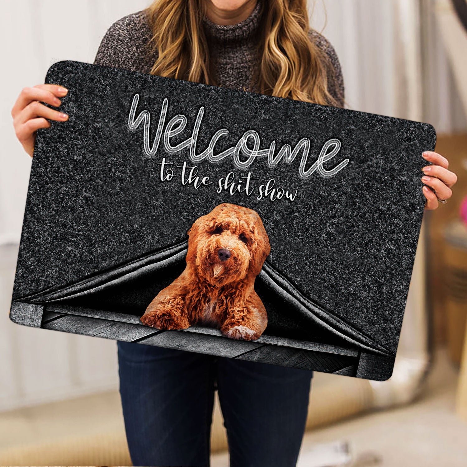 Ohaprints-Doormat-Outdoor-Indoor-Poodle-Dog-Welcome-To-The-Shitshow-Gifts-For-Dog-Lovers-Rubber-Door-Mat-1627-