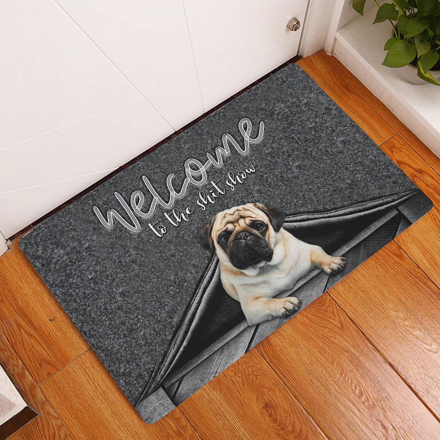 Ohaprints-Doormat-Outdoor-Indoor-Pug-Dog-Welcome-To-The-Shitshow-Gifts-For-Dog-Lovers-Rubber-Door-Mat-1628-