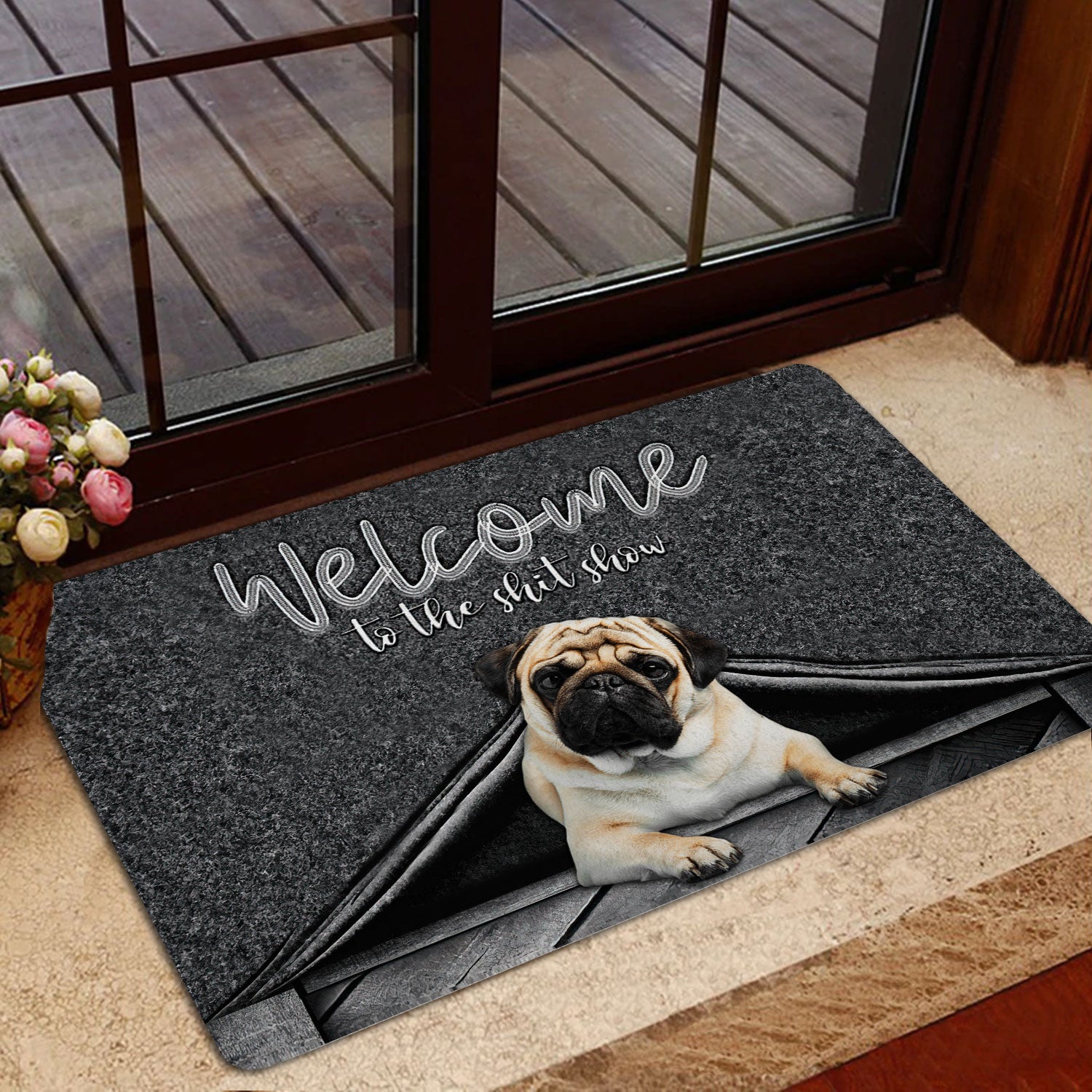 Ohaprints-Doormat-Outdoor-Indoor-Pug-Dog-Welcome-To-The-Shitshow-Gifts-For-Dog-Lovers-Rubber-Door-Mat-1628-