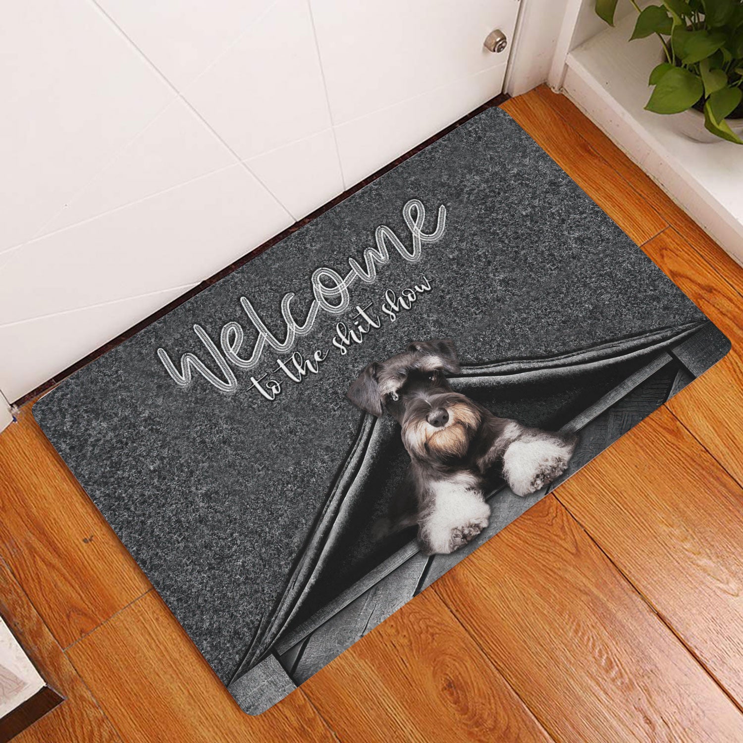 Ohaprints-Doormat-Outdoor-Indoor-Schnauzer-Dog-Welcome-To-The-Shitshow-Gifts-For-Dog-Lovers-Rubber-Door-Mat-1631-