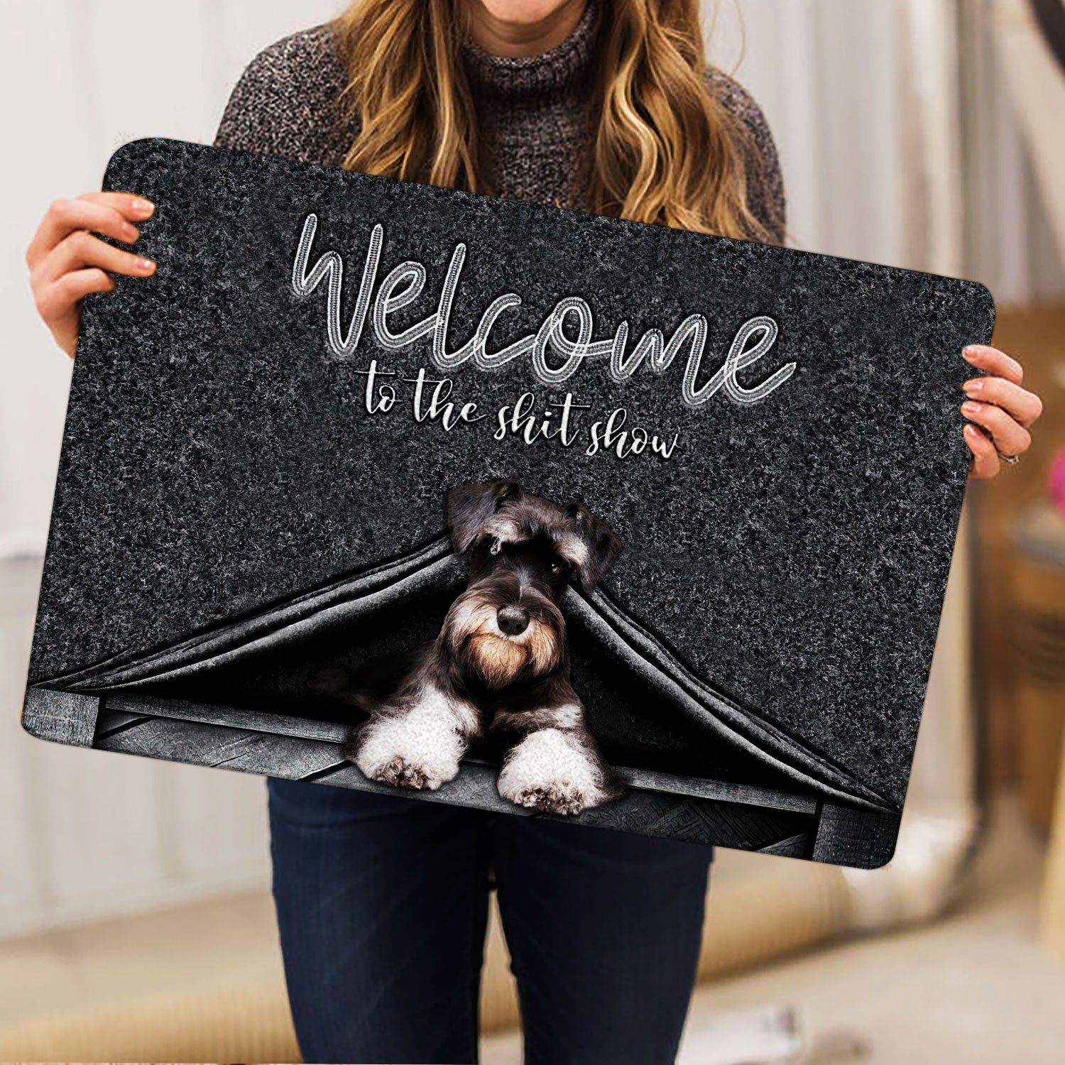 Ohaprints-Doormat-Outdoor-Indoor-Schnauzer-Dog-Welcome-To-The-Shitshow-Gifts-For-Dog-Lovers-Rubber-Door-Mat-1631-