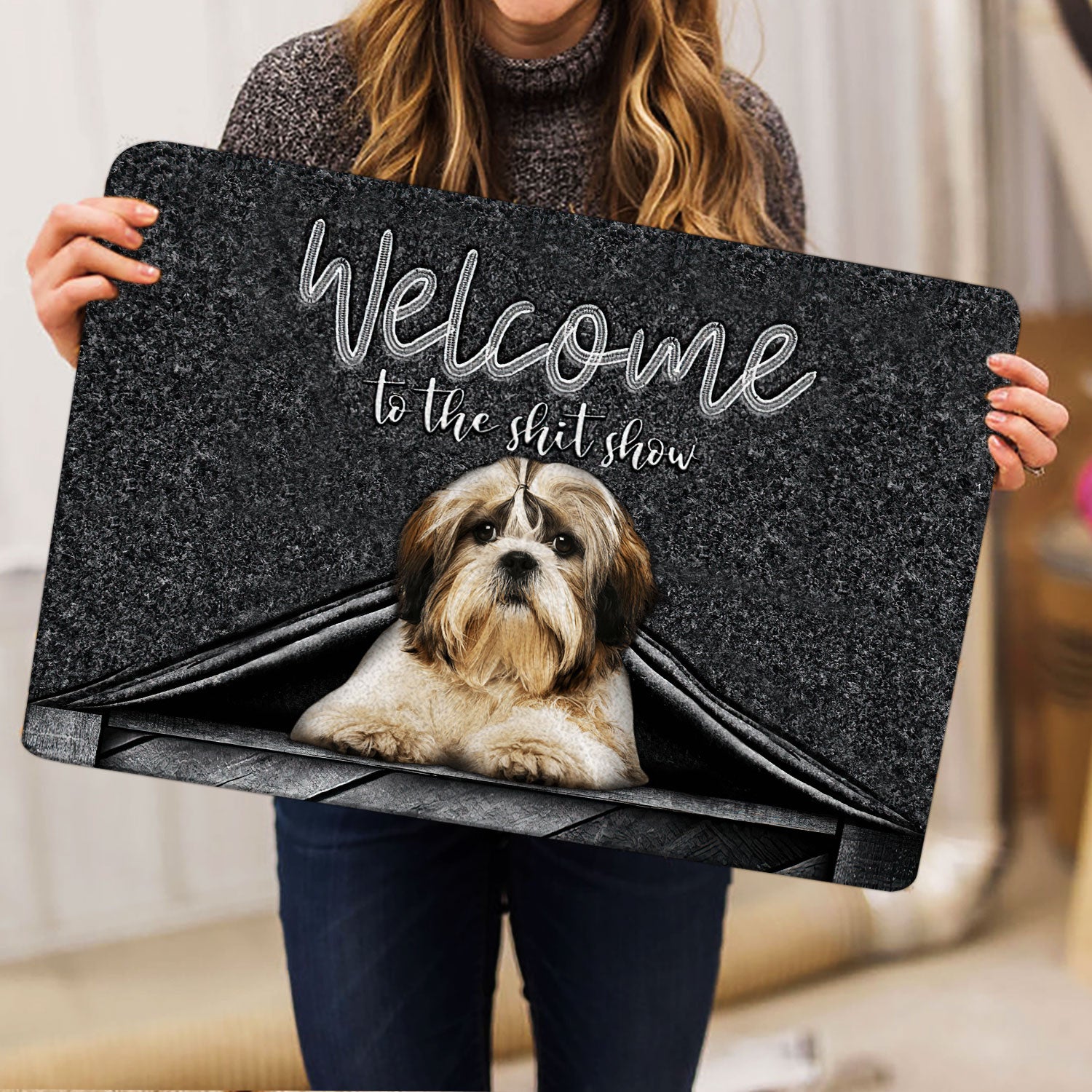 Ohaprints-Doormat-Outdoor-Indoor-Shih-Tzu-Shitzu-Welcome-To-The-Shitshow-Gifts-For-Dog-Lovers-Rubber-Door-Mat-1632-