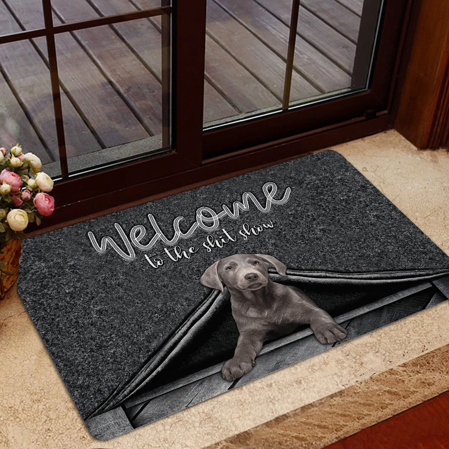 Ohaprints-Doormat-Outdoor-Indoor-Silver-Labrador-Dog-Welcome-To-The-Shitshow-Gifts-For-Dog-Lovers-Rubber-Door-Mat-1633-