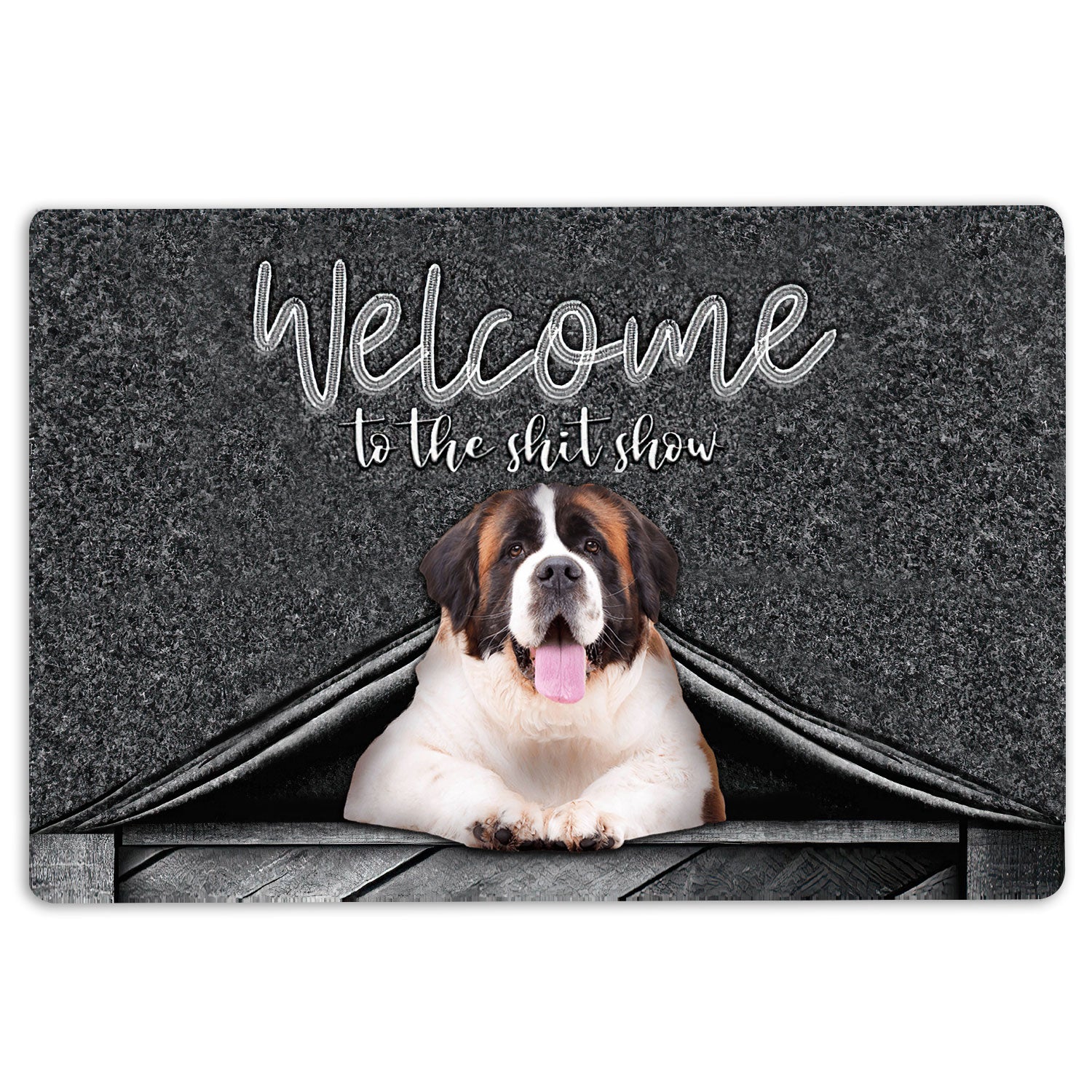 Ohaprints-Doormat-Outdoor-Indoor-Saint-Bernard-Dog-Welcome-To-The-Shitshow-Gifts-For-Dog-Lovers-Rubber-Door-Mat-1634-18'' x 30''