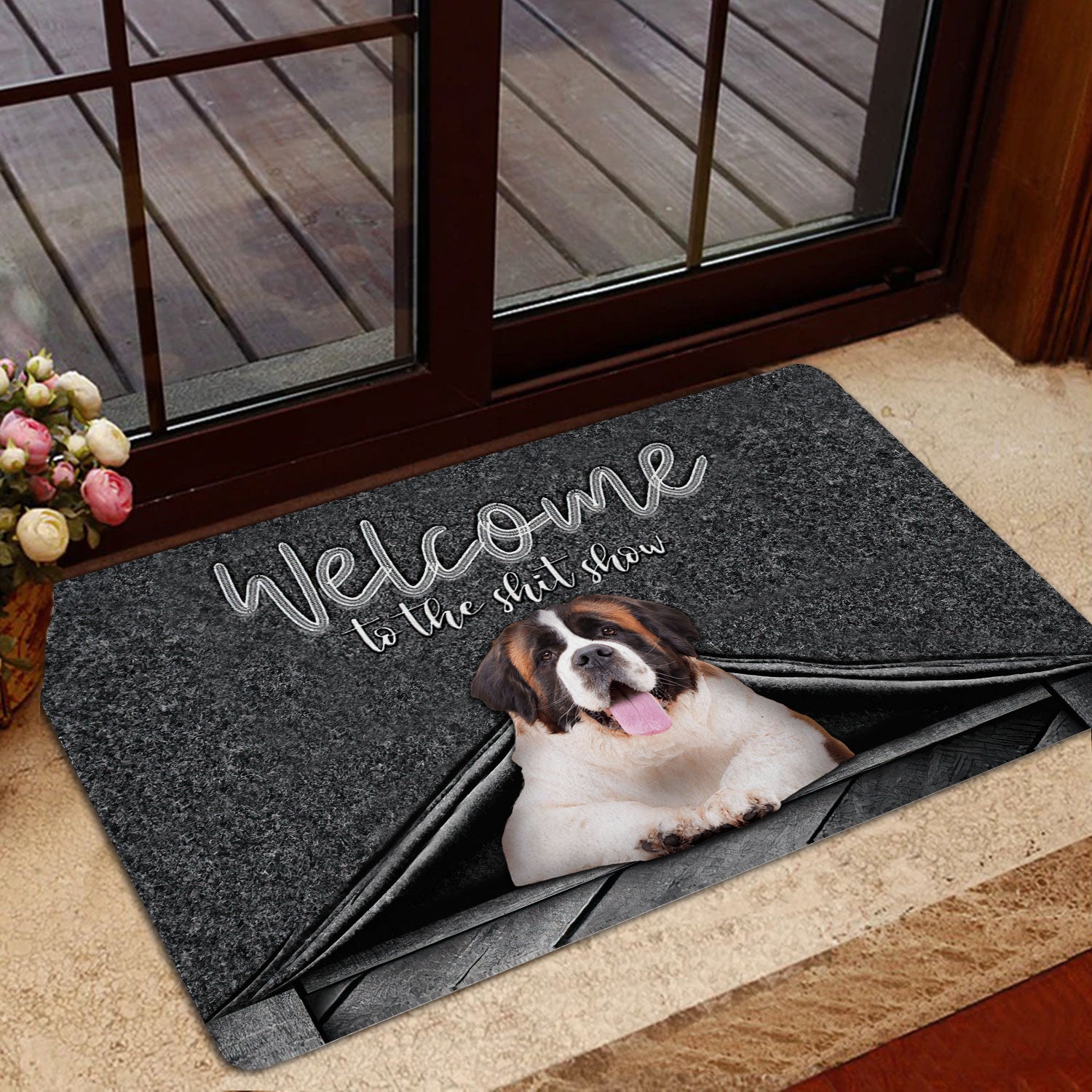 Ohaprints-Doormat-Outdoor-Indoor-Saint-Bernard-Dog-Welcome-To-The-Shitshow-Gifts-For-Dog-Lovers-Rubber-Door-Mat-1634-