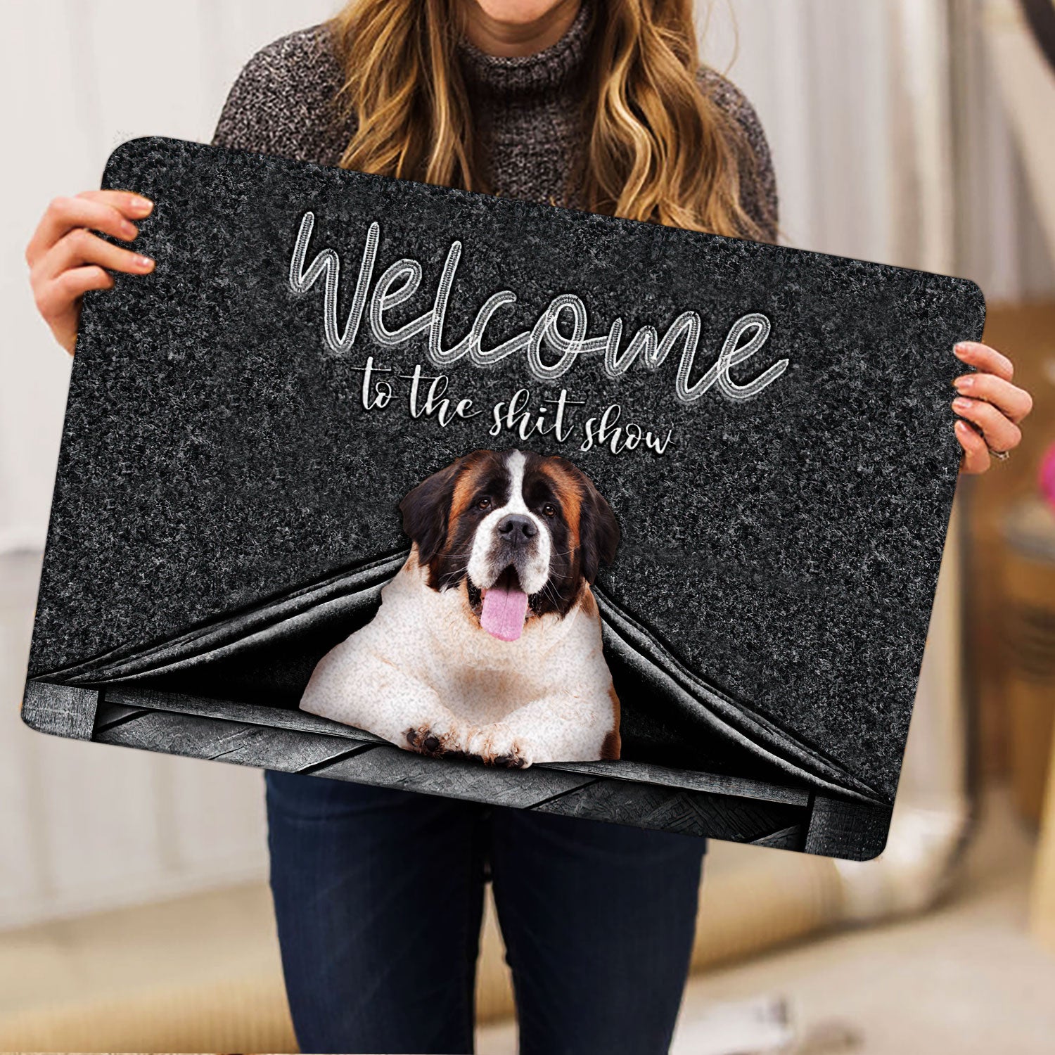 Ohaprints-Doormat-Outdoor-Indoor-Saint-Bernard-Dog-Welcome-To-The-Shitshow-Gifts-For-Dog-Lovers-Rubber-Door-Mat-1634-