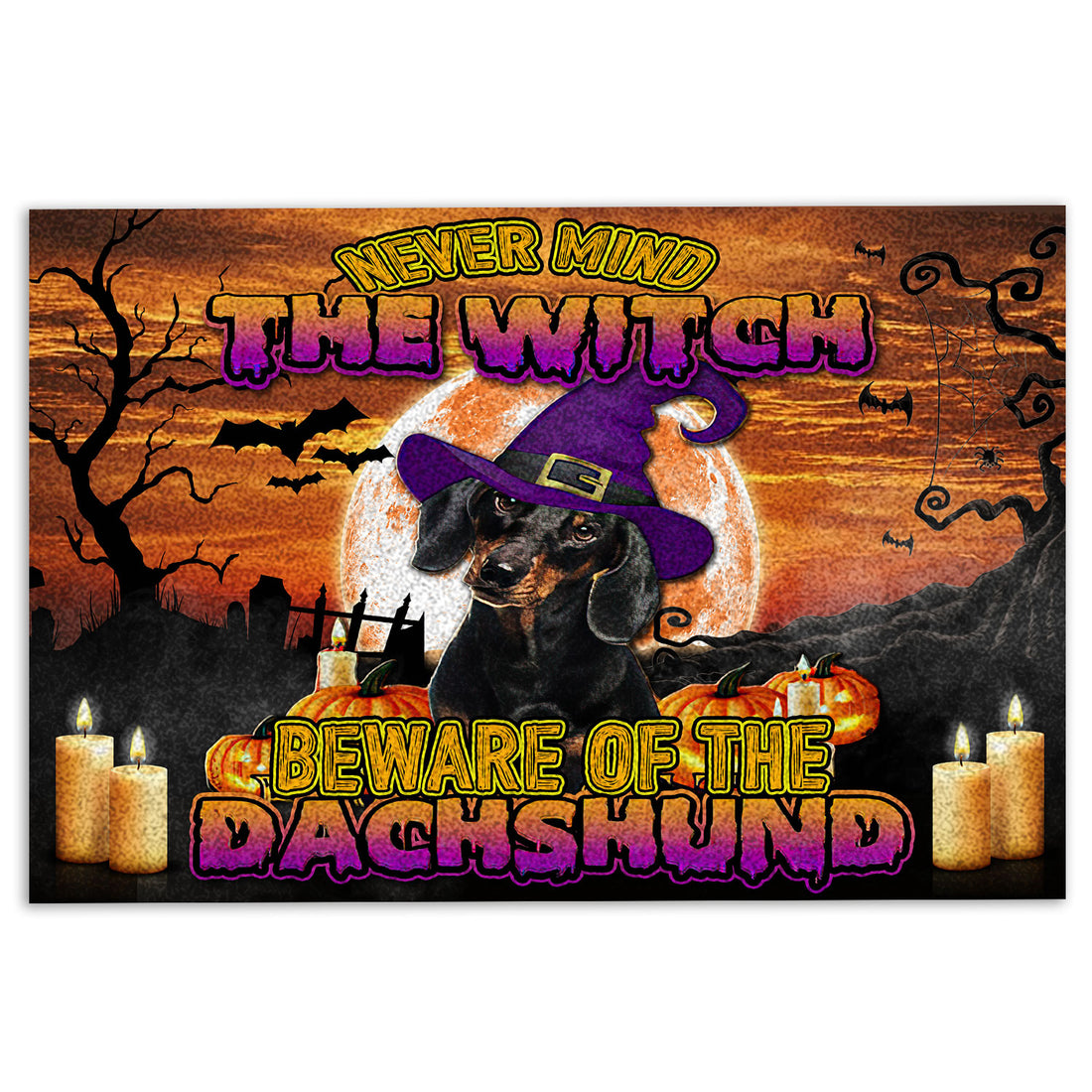 Ohaprints-Doormat-Outdoor-Indoor-Never-Mind-The-Witch-Beware-Of-The-Dachshund-Rubber-Door-Mat-701-18'' x 30''