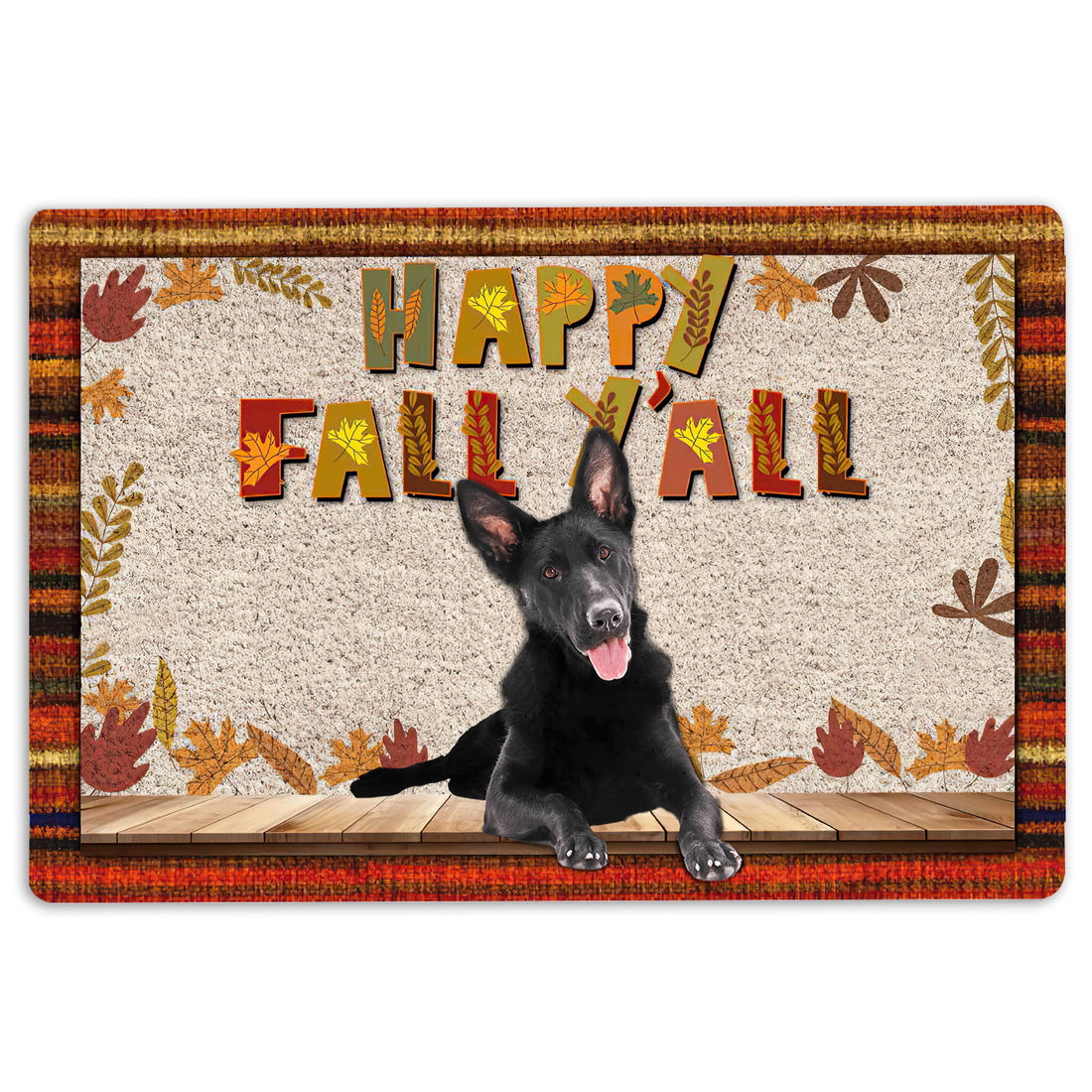 Ohaprints-Doormat-Outdoor-Indoor-Black-German-Shepherd-Happy-Fall-Y'All-Pumpkin-Spice-Maple-Leaf-Rubber-Door-Mat-1665-18'' x 30''