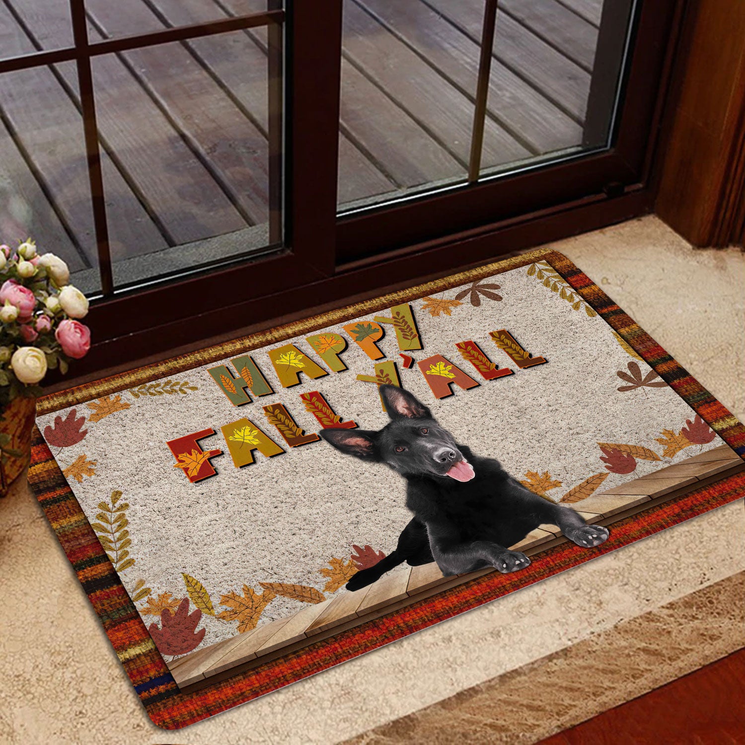 Ohaprints-Doormat-Outdoor-Indoor-Black-German-Shepherd-Happy-Fall-Y'All-Pumpkin-Spice-Maple-Leaf-Rubber-Door-Mat-1665-