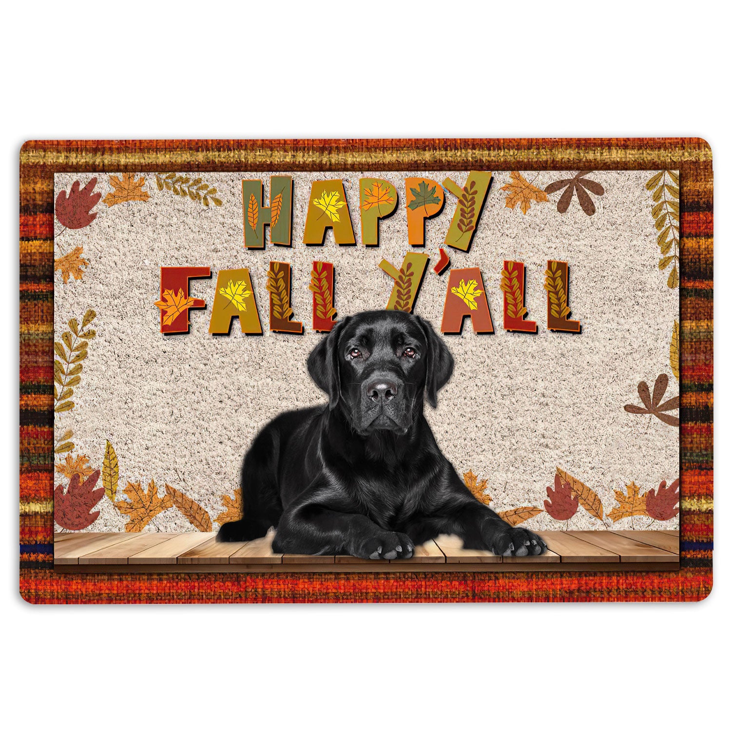 Ohaprints-Doormat-Outdoor-Indoor-Black-Labrador-Dog-Happy-Fall-Y'All-Pumpkin-Spice-Maple-Leaf-Rubber-Door-Mat-1666-18'' x 30''