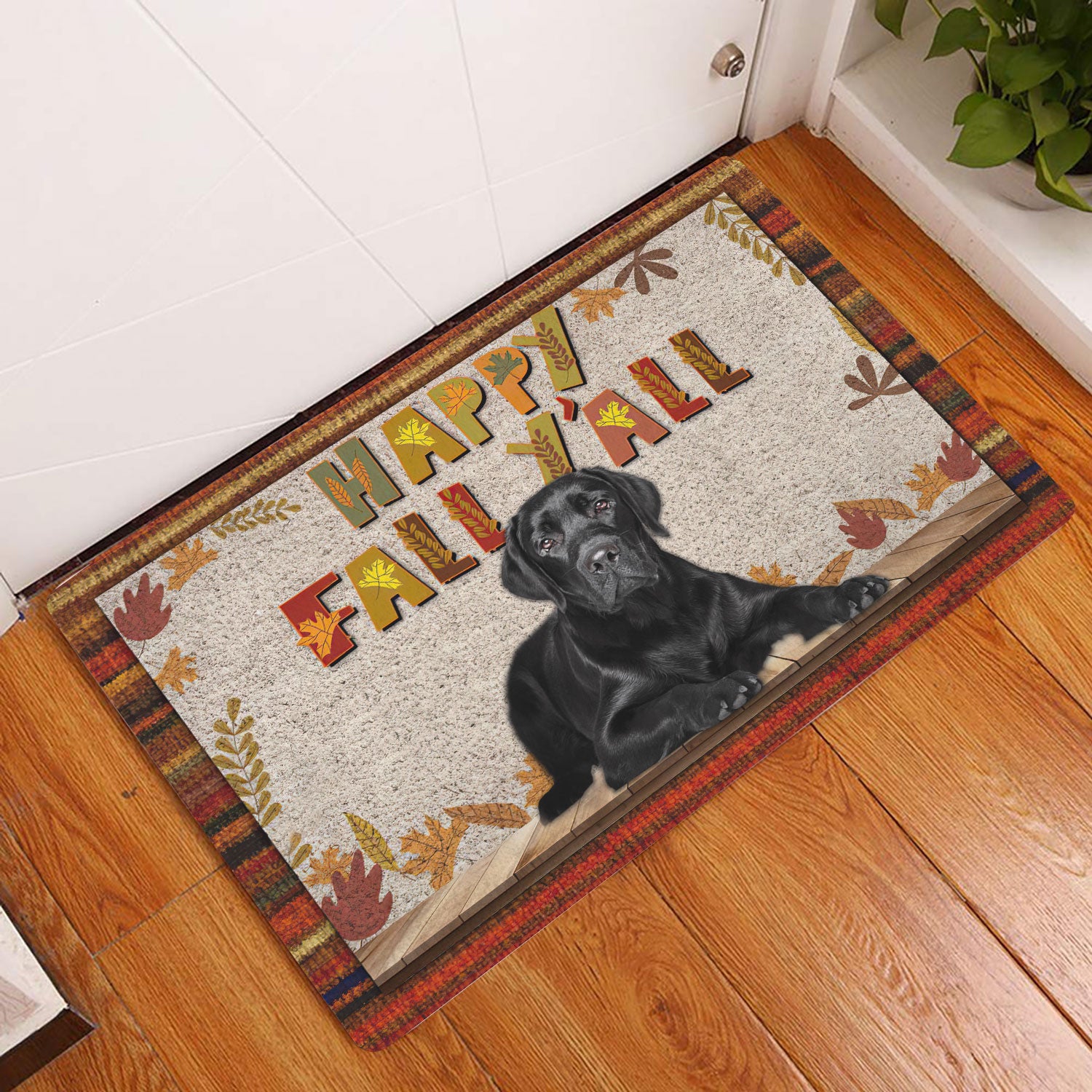 Ohaprints-Doormat-Outdoor-Indoor-Black-Labrador-Dog-Happy-Fall-Y'All-Pumpkin-Spice-Maple-Leaf-Rubber-Door-Mat-1666-