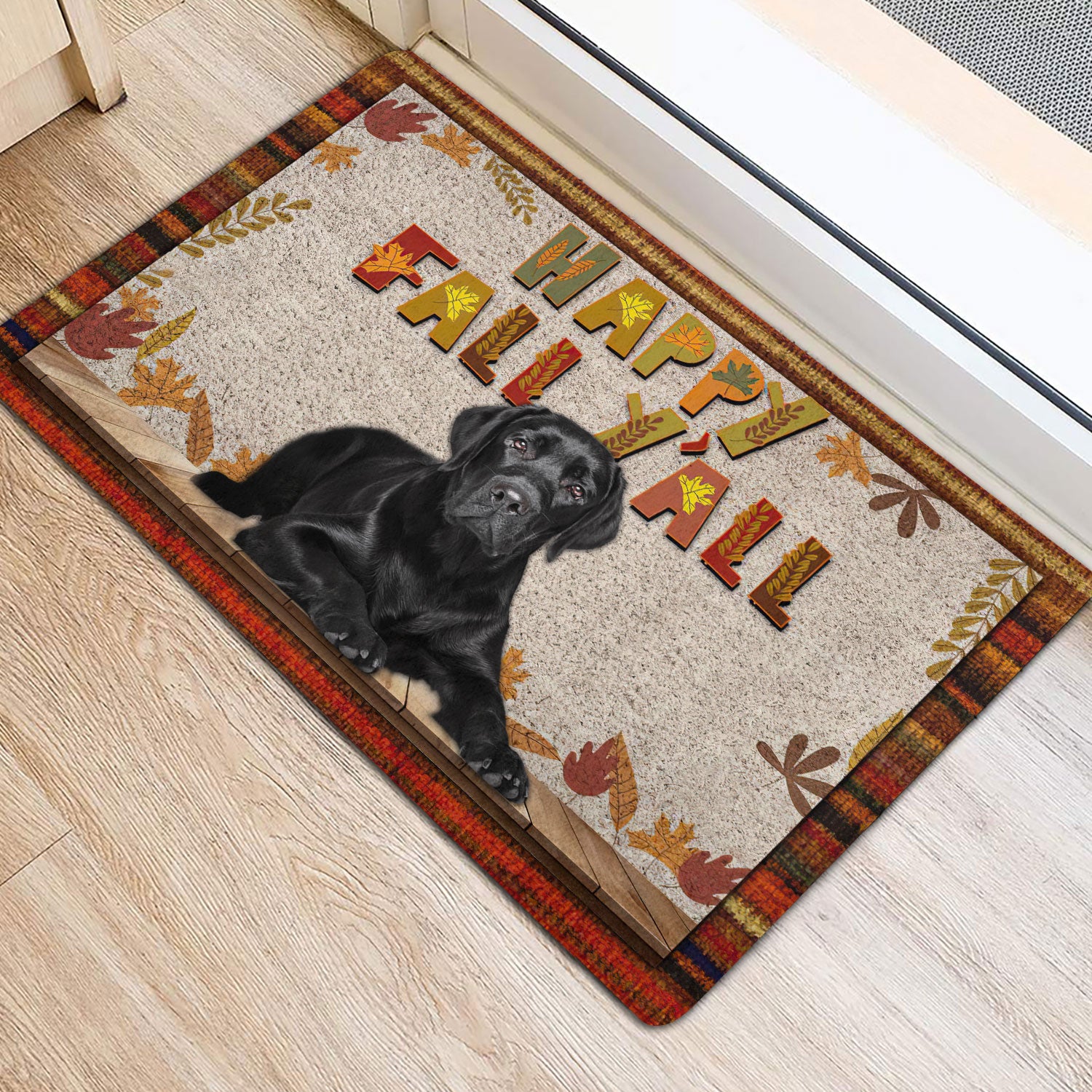 Ohaprints-Doormat-Outdoor-Indoor-Black-Labrador-Dog-Happy-Fall-Y'All-Pumpkin-Spice-Maple-Leaf-Rubber-Door-Mat-1666-