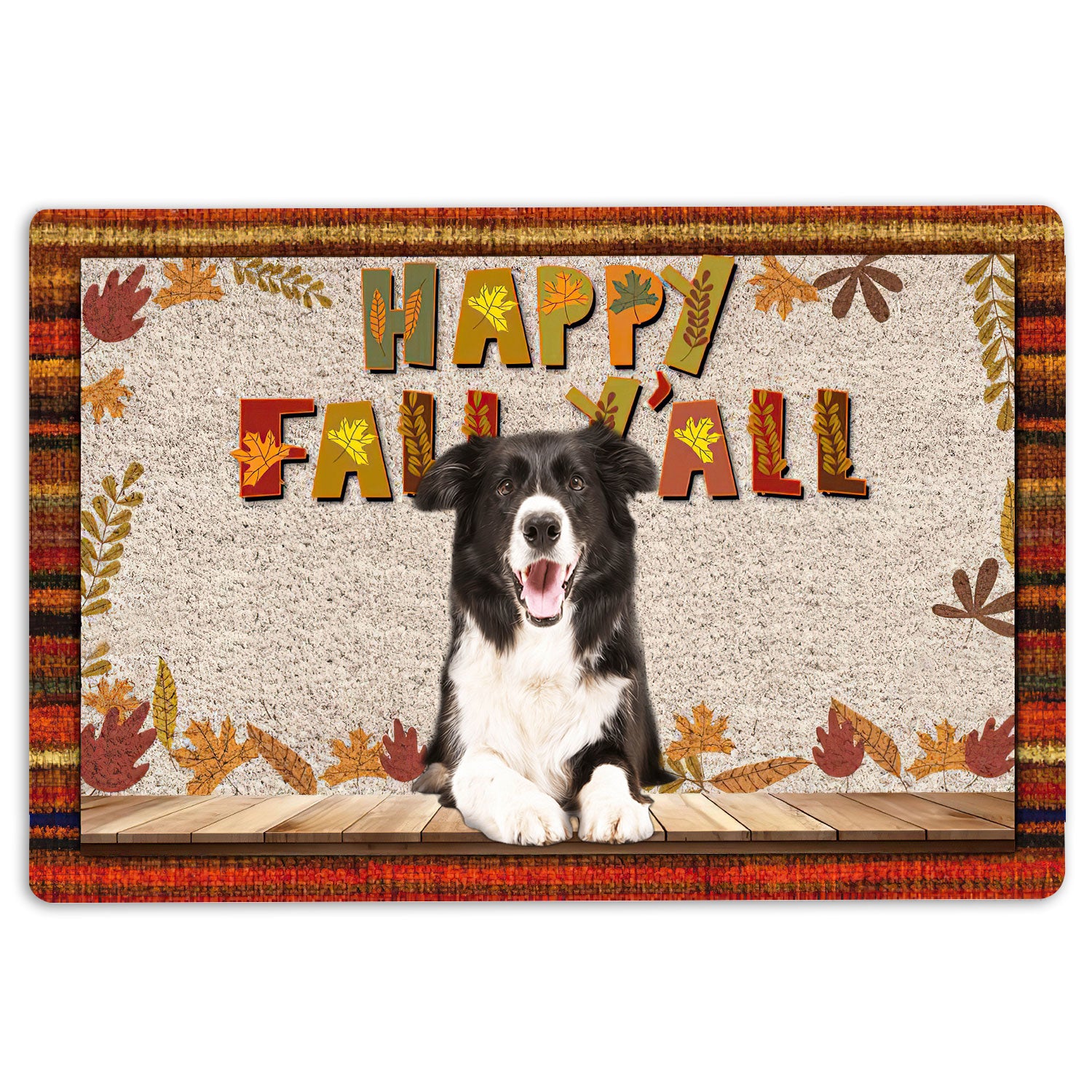 Ohaprints-Doormat-Outdoor-Indoor-Border-Collie-Dog-Happy-Fall-Y'All-Pumpkin-Spice-Maple-Leaf-Rubber-Door-Mat-1667-18'' x 30''