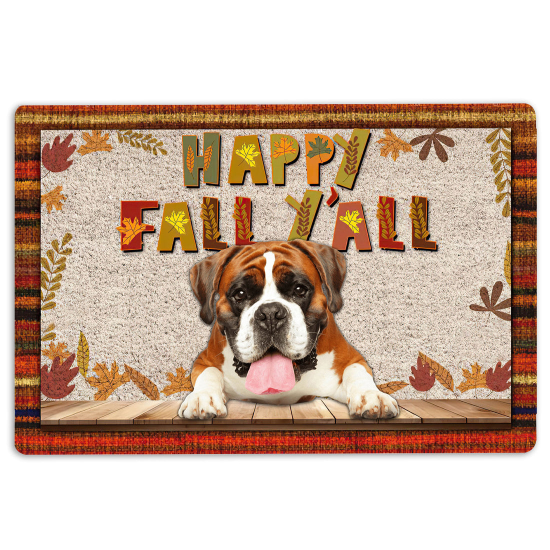 Ohaprints-Doormat-Outdoor-Indoor-Boxer-Dog-Happy-Fall-Y'All-Pumpkin-Spice-Maple-Leaf-Rubber-Door-Mat-1669-18'' x 30''