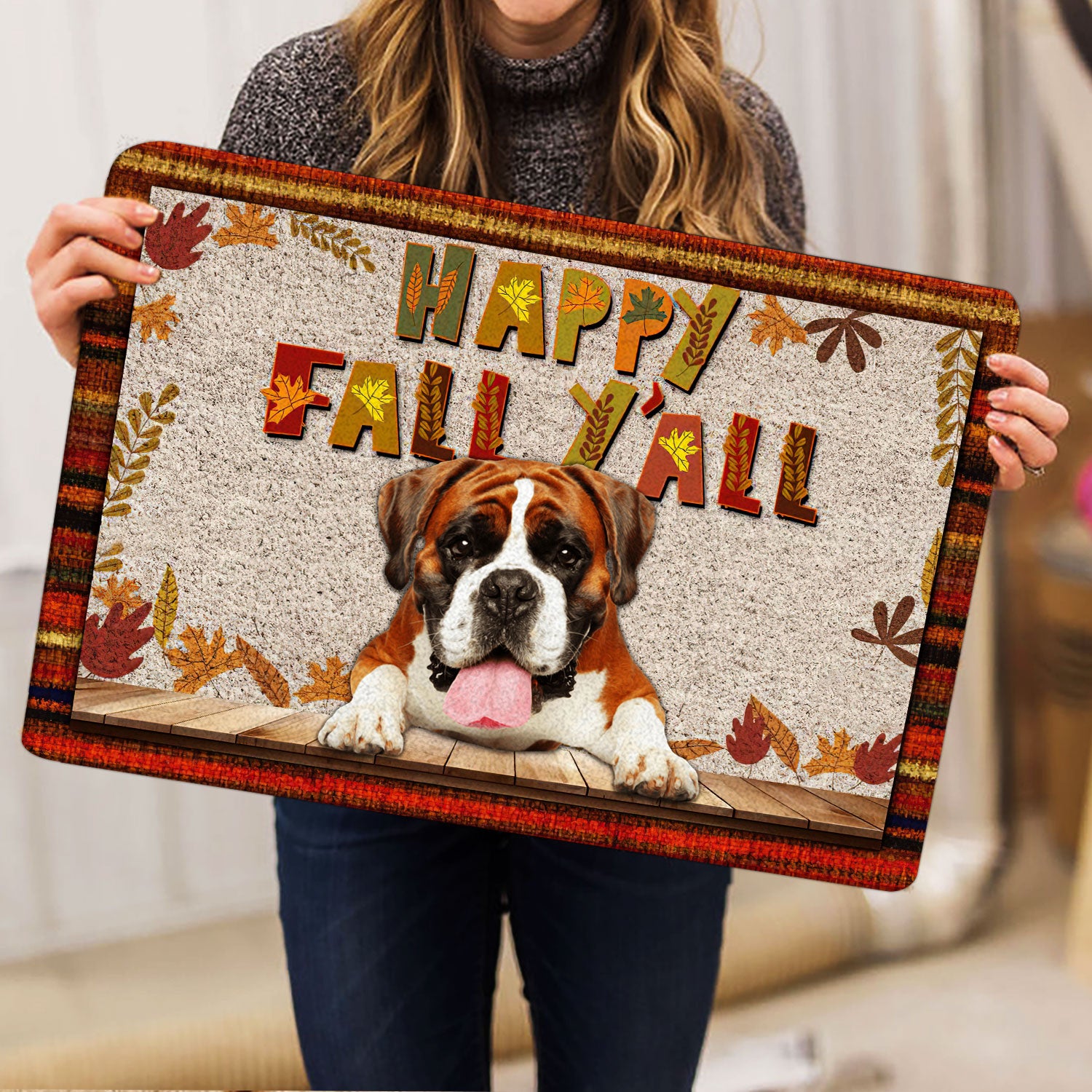 Ohaprints-Doormat-Outdoor-Indoor-Boxer-Dog-Happy-Fall-Y'All-Pumpkin-Spice-Maple-Leaf-Rubber-Door-Mat-1669-