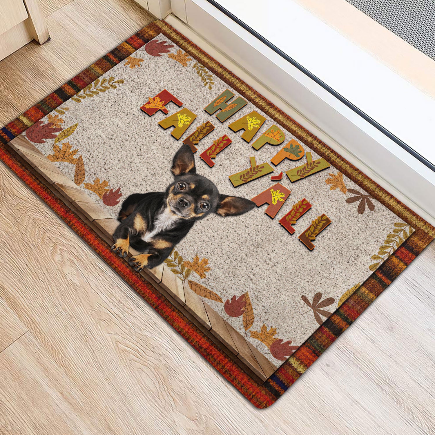 Ohaprints-Doormat-Outdoor-Indoor-Chihuahua-Dog-Happy-Fall-Y'All-Pumpkin-Spice-Maple-Leaf-Rubber-Door-Mat-1670-