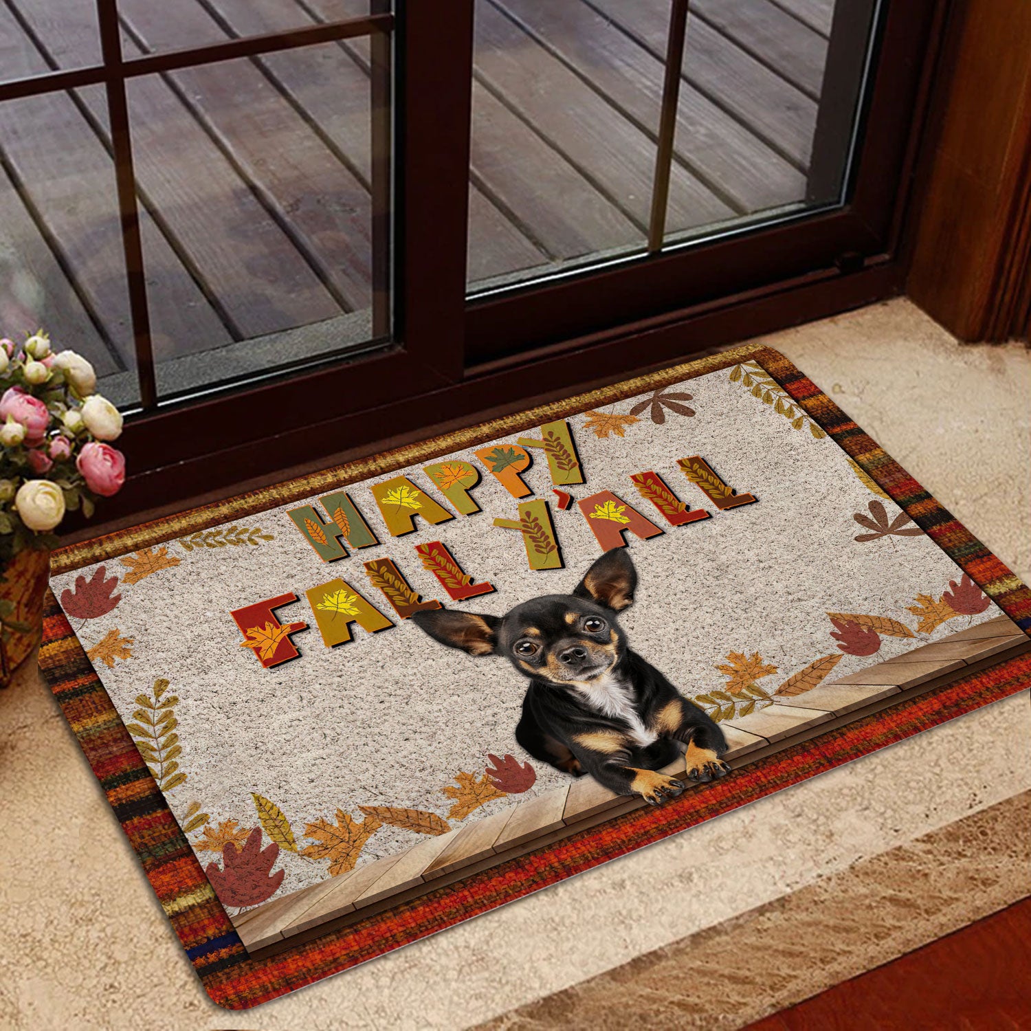 Ohaprints-Doormat-Outdoor-Indoor-Chihuahua-Dog-Happy-Fall-Y'All-Pumpkin-Spice-Maple-Leaf-Rubber-Door-Mat-1670-