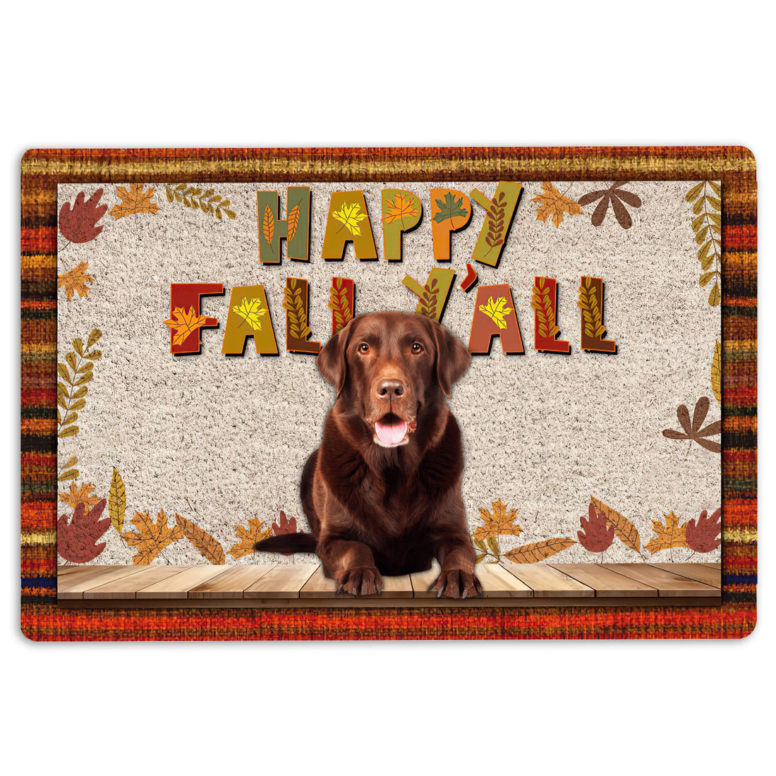 Ohaprints-Doormat-Outdoor-Indoor-Chocolate-Labrador-Dog-Happy-Fall-Y'All-Pumpkin-Spice-Maple-Leaf-Rubber-Door-Mat-1671-18'' x 30''