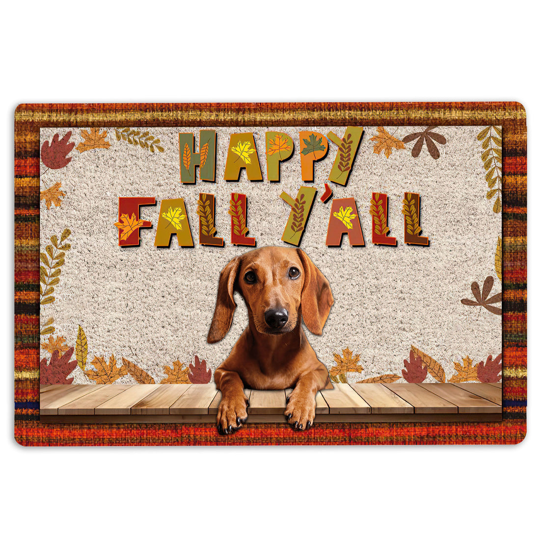 Ohaprints-Doormat-Outdoor-Indoor-Dachshund-Dog-Happy-Fall-Y'All-Pumpkin-Spice-Maple-Leaf-Rubber-Door-Mat-1672-18'' x 30''