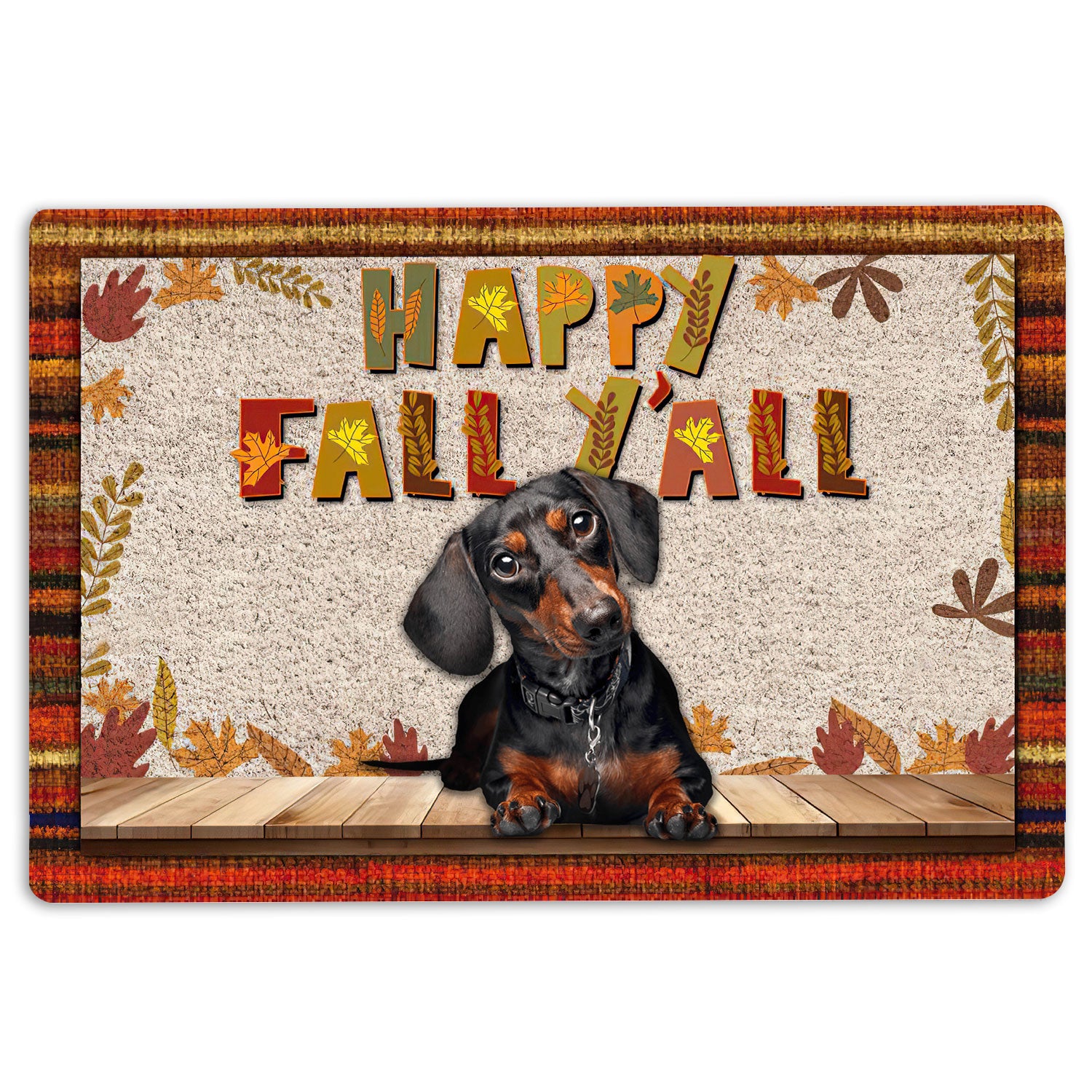 Ohaprints-Doormat-Outdoor-Indoor-Black-Tan-Dachshund-Happy-Fall-Y'All-Pumpkin-Spice-Maple-Leaf-Rubber-Door-Mat-1674-18'' x 30''