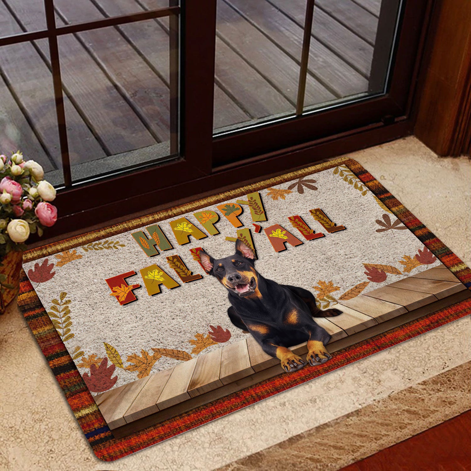 Ohaprints-Doormat-Outdoor-Indoor-Dobermann-Dog-Happy-Fall-Y'All-Pumpkin-Spice-Leaf-Rubber-Door-Mat-1675-