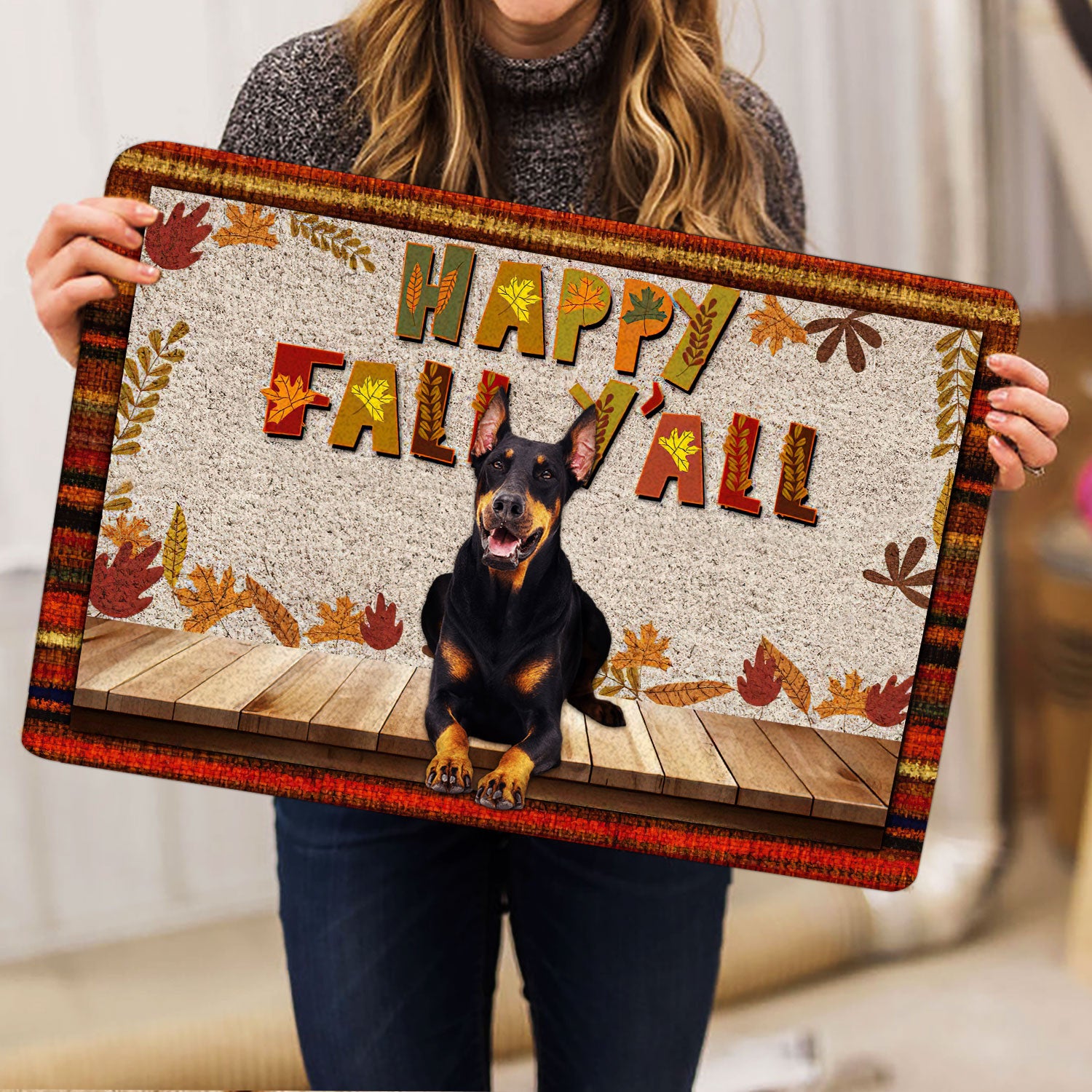 Ohaprints-Doormat-Outdoor-Indoor-Dobermann-Dog-Happy-Fall-Y'All-Pumpkin-Spice-Leaf-Rubber-Door-Mat-1675-