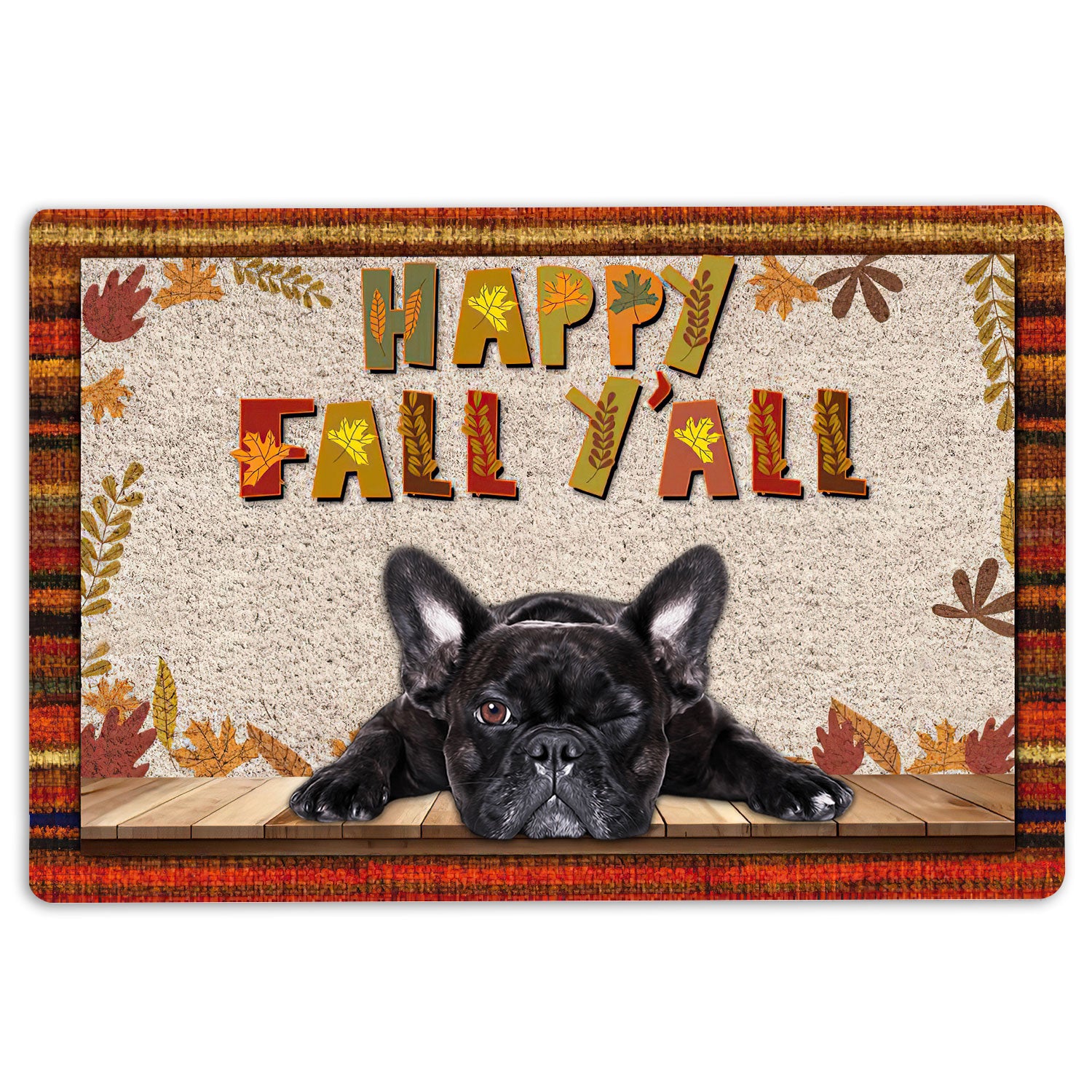 Ohaprints-Doormat-Outdoor-Indoor-French-Bulldog-Dog-Happy-Fall-Y'All-Pumpkin-Spice-Maple-Leaf-Rubber-Door-Mat-1677-18'' x 30''