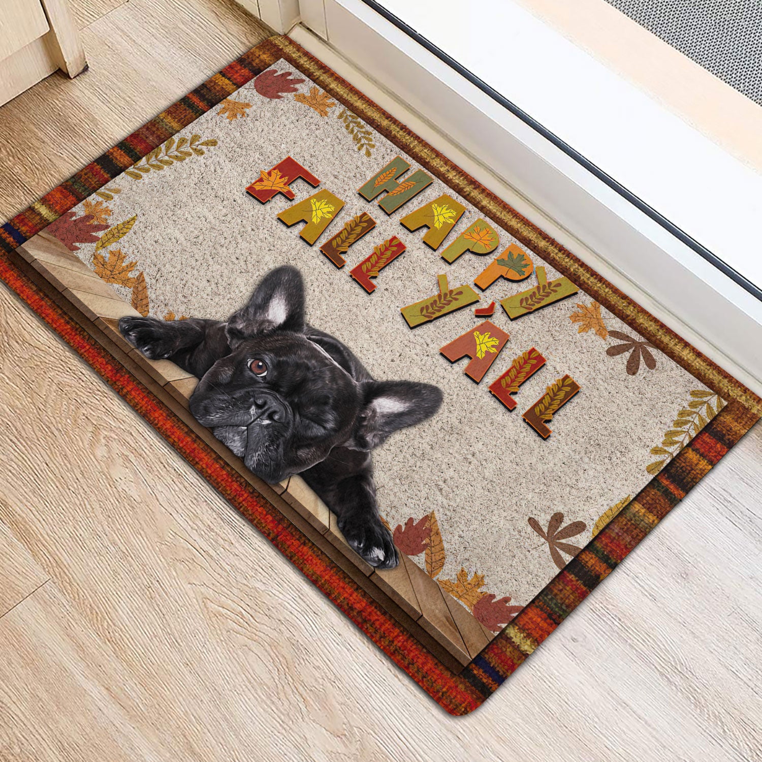 Ohaprints-Doormat-Outdoor-Indoor-French-Bulldog-Dog-Happy-Fall-Y'All-Pumpkin-Spice-Maple-Leaf-Rubber-Door-Mat-1677-