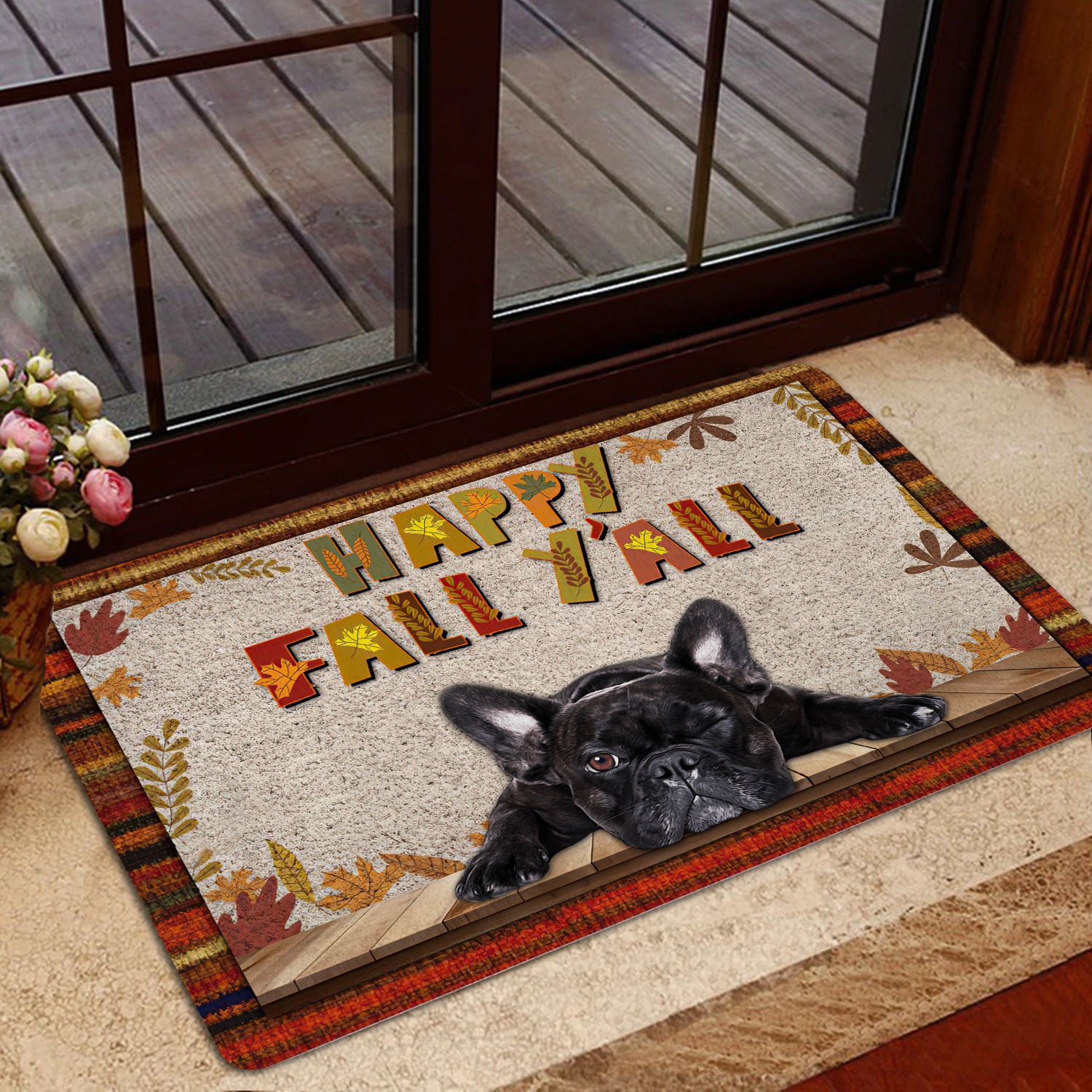 Ohaprints-Doormat-Outdoor-Indoor-French-Bulldog-Dog-Happy-Fall-Y'All-Pumpkin-Spice-Maple-Leaf-Rubber-Door-Mat-1677-