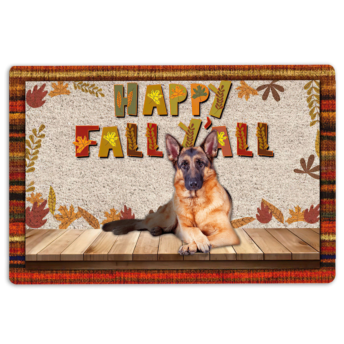 Ohaprints-Doormat-Outdoor-Indoor-German-Shepherd-Dog-Happy-Fall-Y'All-Pumpkin-Spice-Maple-Leaf-Rubber-Door-Mat-1678-18'' x 30''