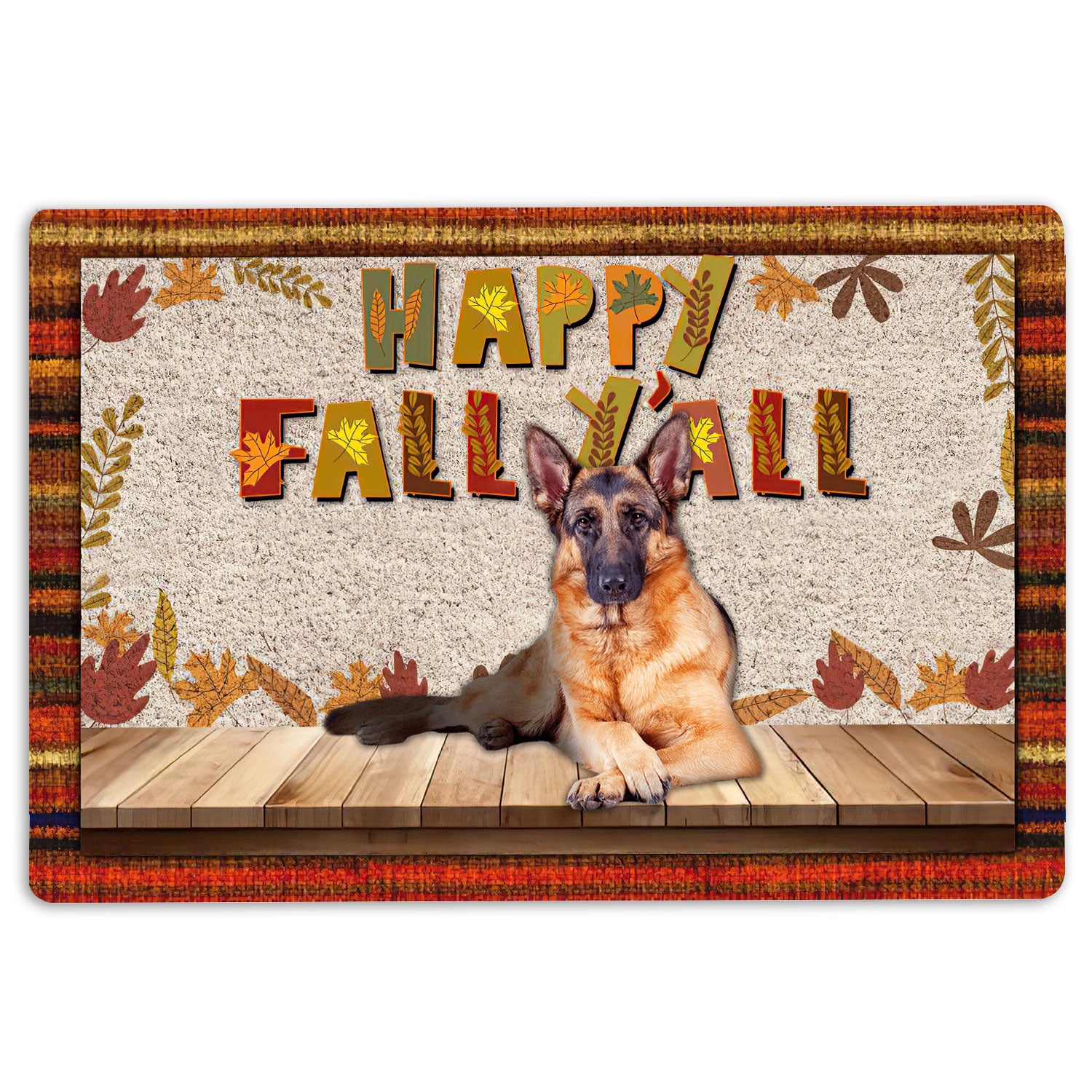 Ohaprints-Doormat-Outdoor-Indoor-German-Shepherd-Dog-Happy-Fall-Y'All-Pumpkin-Spice-Maple-Leaf-Rubber-Door-Mat-1678-18'' x 30''