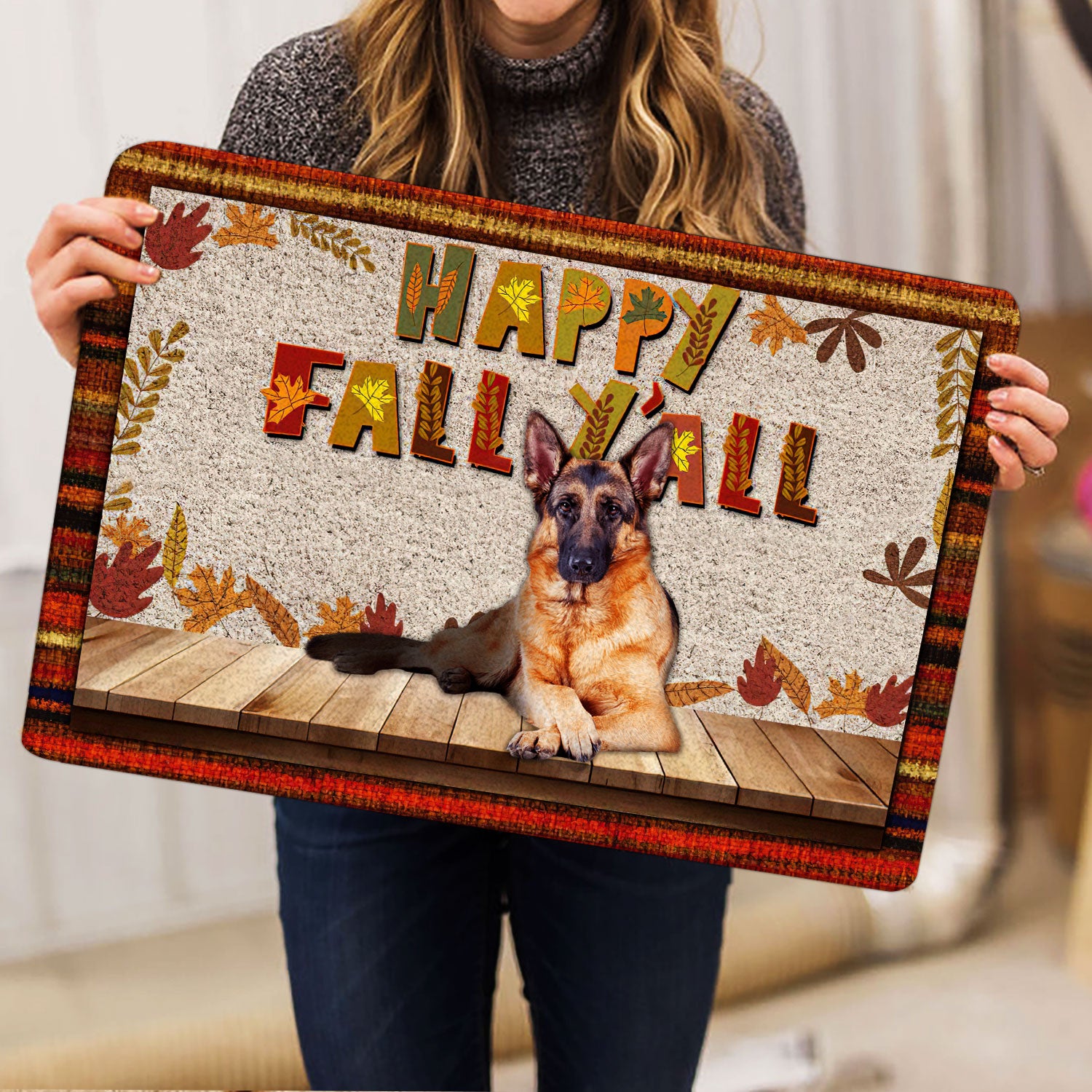 Ohaprints-Doormat-Outdoor-Indoor-German-Shepherd-Dog-Happy-Fall-Y'All-Pumpkin-Spice-Maple-Leaf-Rubber-Door-Mat-1678-