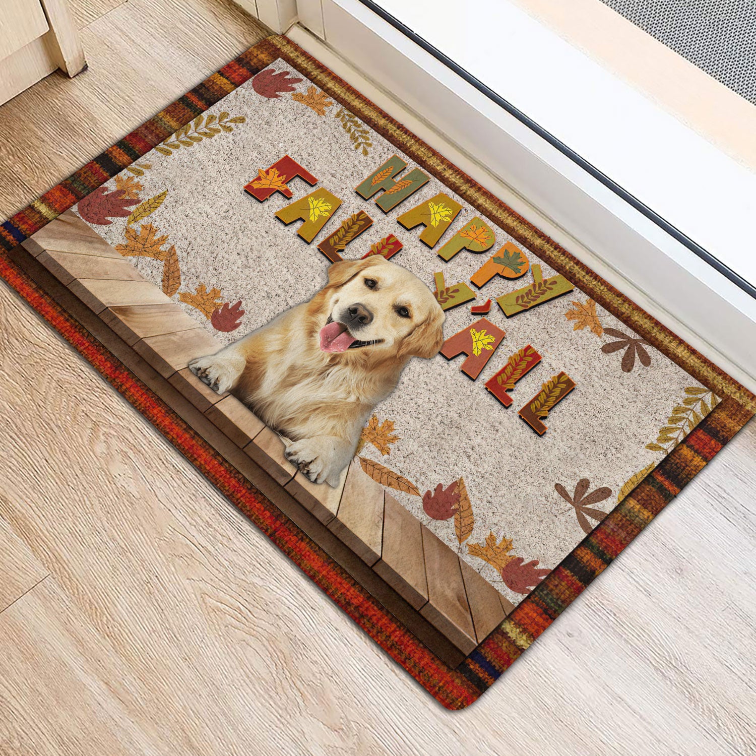 Ohaprints-Doormat-Outdoor-Indoor-Golden-Retriever-Dog-Happy-Fall-Y'All-Pumpkin-Spice-Maple-Leaf-Rubber-Door-Mat-1679-