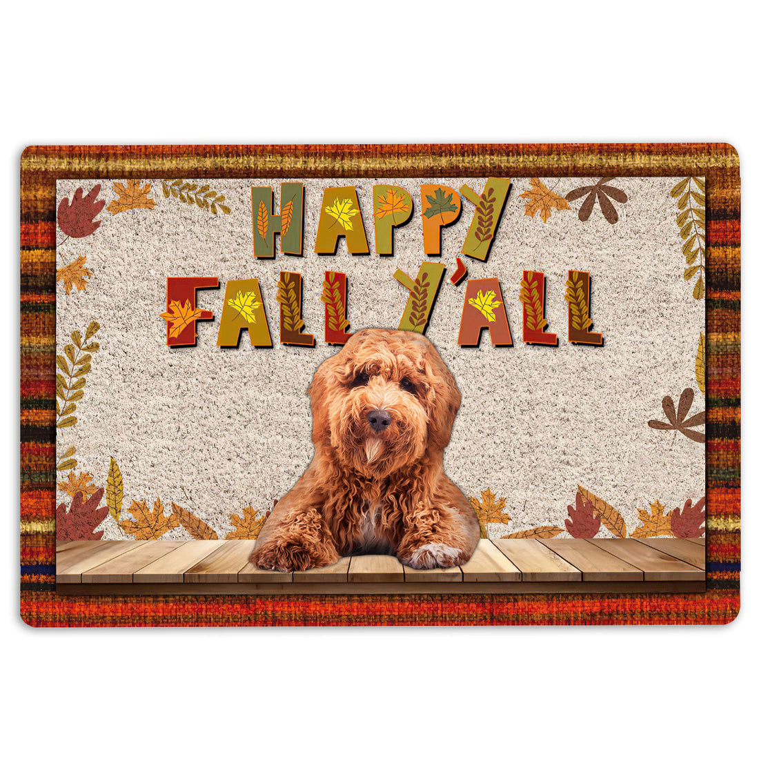 Ohaprints-Doormat-Outdoor-Indoor-Poodle-Dog-Happy-Fall-Y'All-Pumpkin-Spice-Maple-Leaf-Rubber-Door-Mat-1682-18'' x 30''