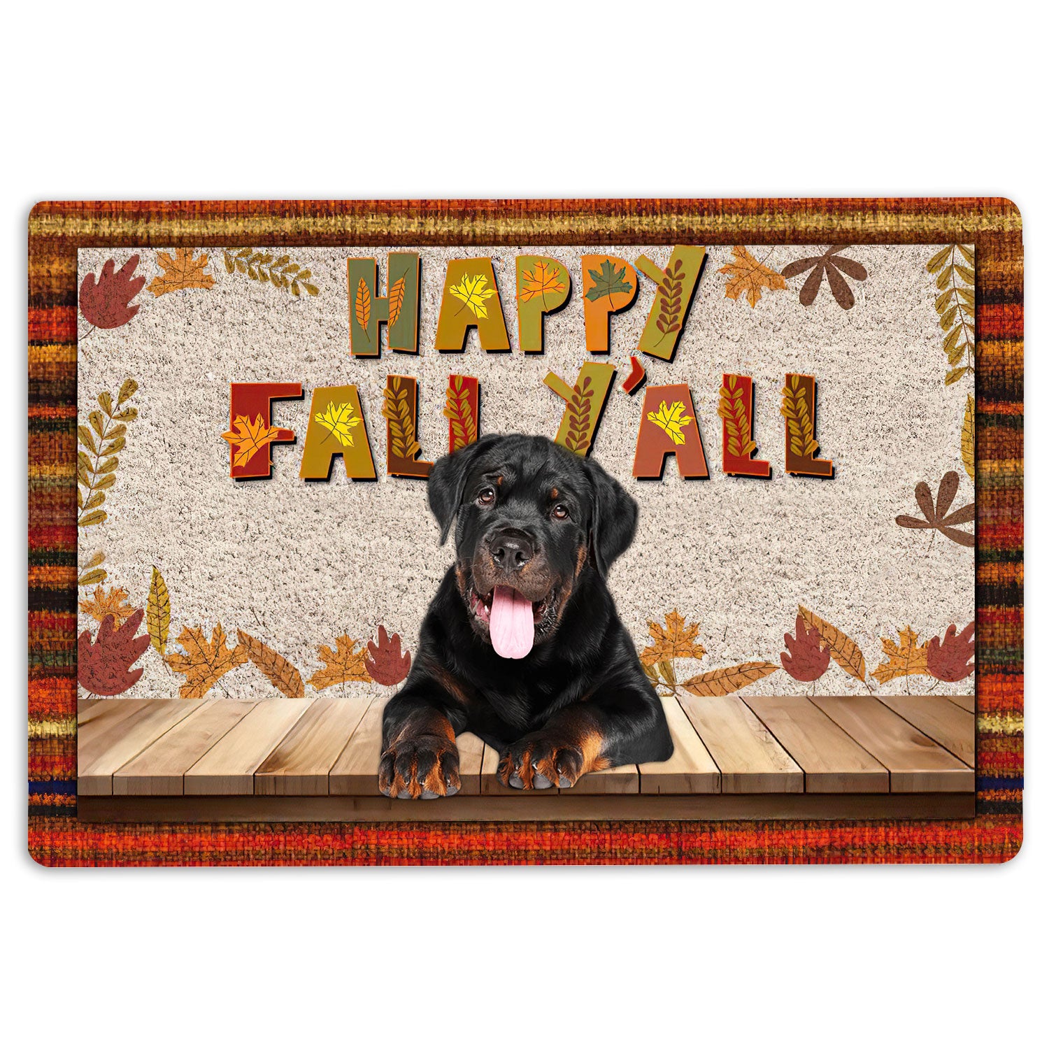 Ohaprints-Doormat-Outdoor-Indoor-Rottweiler-Dog-Happy-Fall-Y'All-Pumpkin-Spice-Maple-Leaf-Rubber-Door-Mat-1684-18'' x 30''