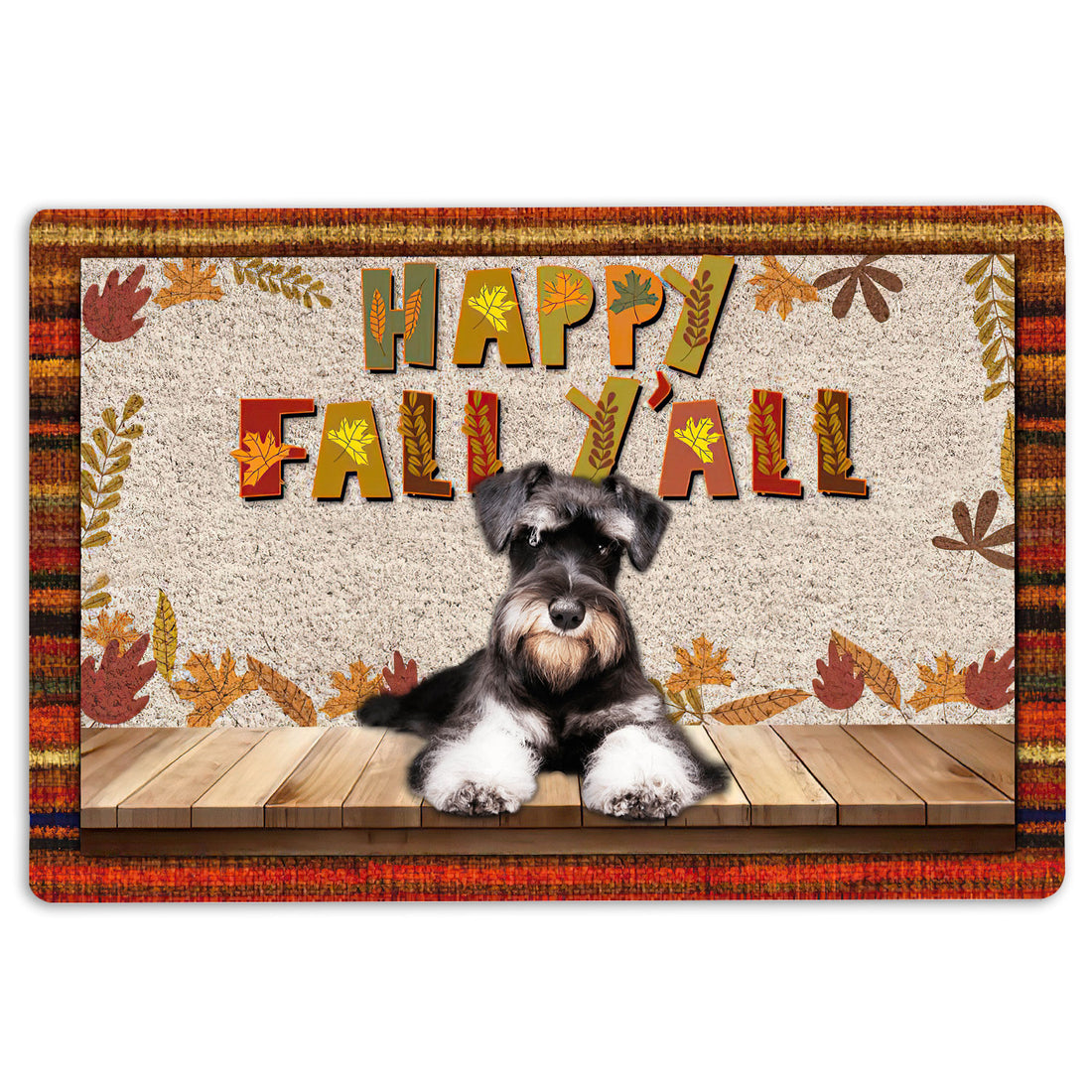 Ohaprints-Doormat-Outdoor-Indoor-Schnauzer-Dog-Happy-Fall-Y'All-Pumpkin-Spice-Maple-Leaf-Rubber-Door-Mat-1686-18'' x 30''