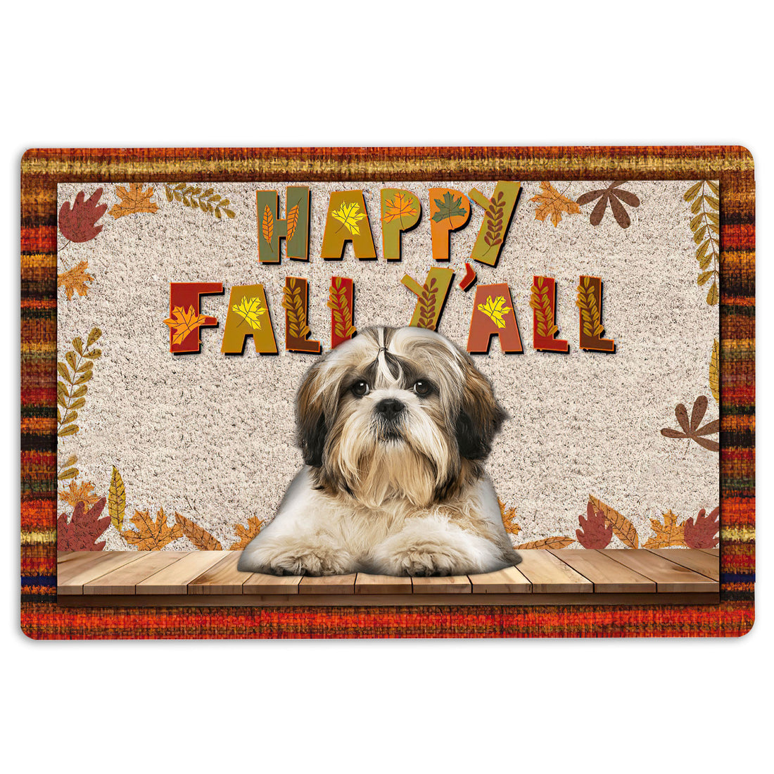 Ohaprints-Doormat-Outdoor-Indoor-Shih-Tzu-Shitzu-Dog-Happy-Fall-Y'All-Pumpkin-Spice-Maple-Leaf-Rubber-Door-Mat-1687-18'' x 30''