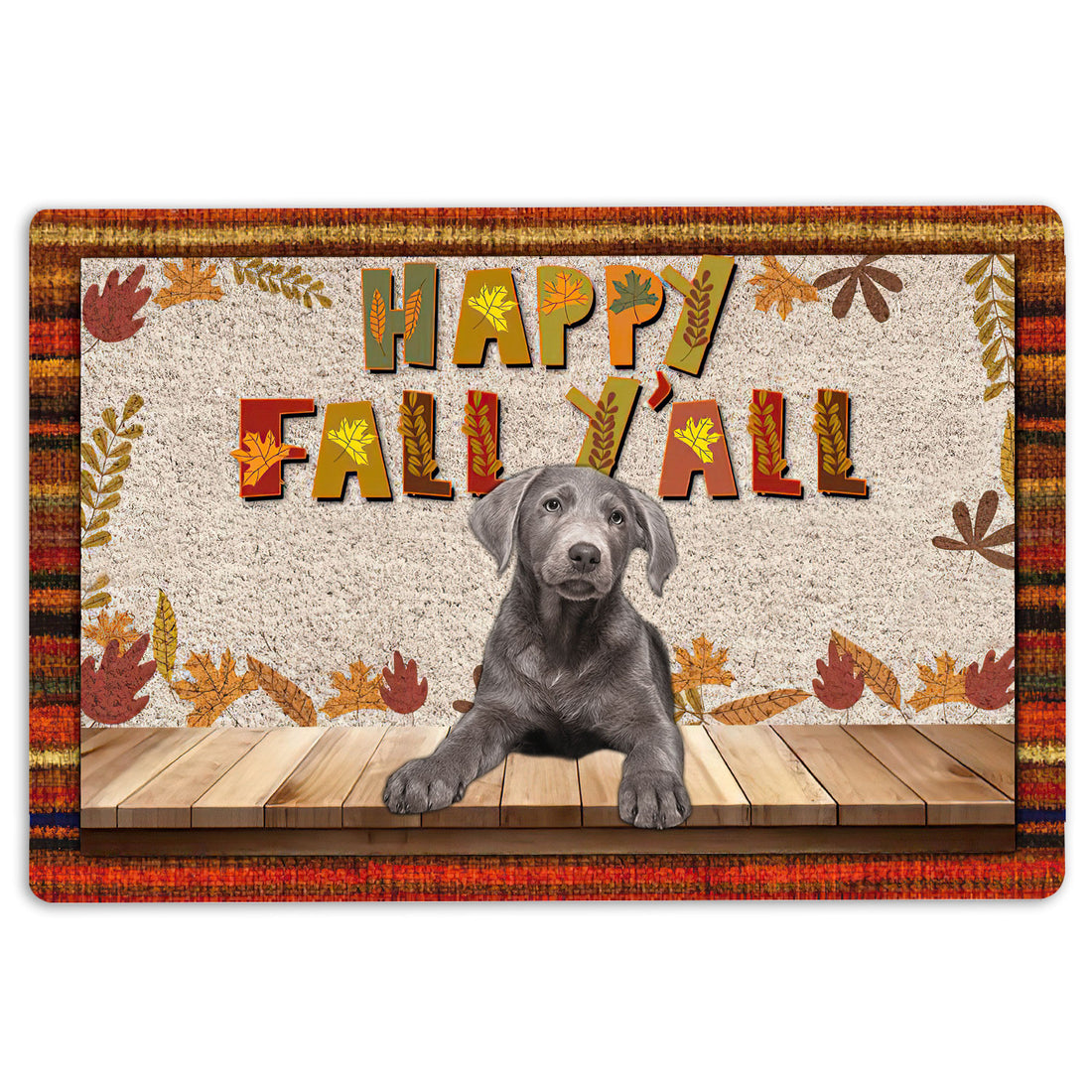 Ohaprints-Doormat-Outdoor-Indoor-Silver-Labrador-Dog-Happy-Fall-Y'All-Pumpkin-Spice-Maple-Leaf-Rubber-Door-Mat-1688-18'' x 30''