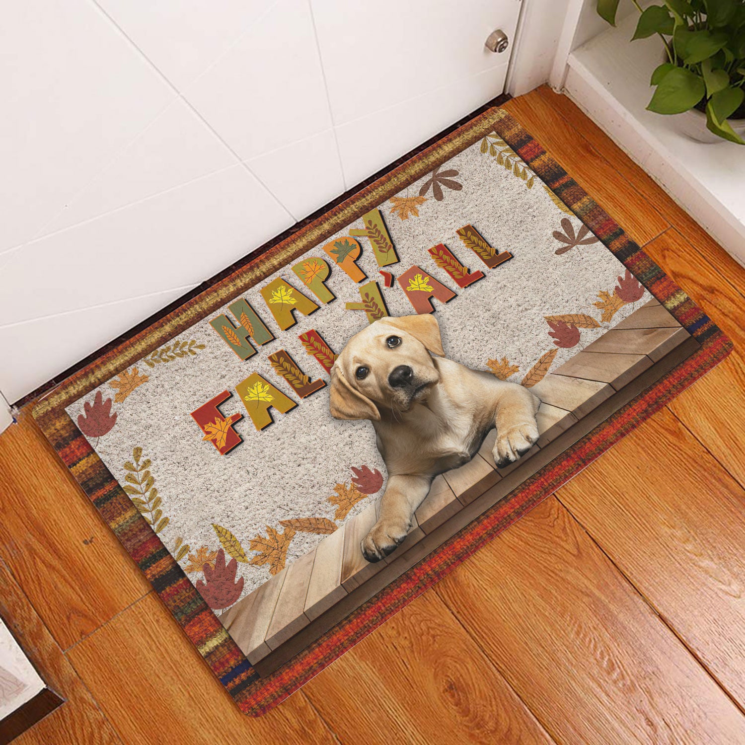 Ohaprints-Doormat-Outdoor-Indoor-Yellow-Labrador-Dog-Happy-Fall-Y'All-Pumpkin-Spice-Maple-Leaf-Rubber-Door-Mat-1690-