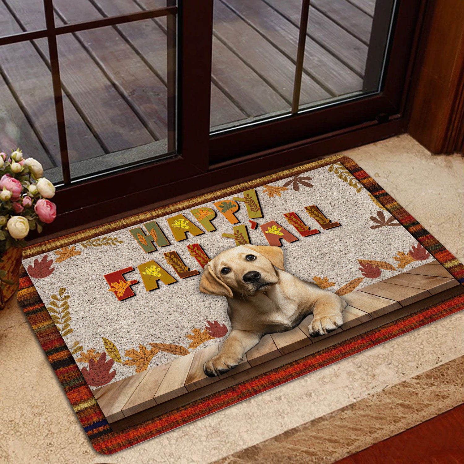 Ohaprints-Doormat-Outdoor-Indoor-Yellow-Labrador-Dog-Happy-Fall-Y'All-Pumpkin-Spice-Maple-Leaf-Rubber-Door-Mat-1690-