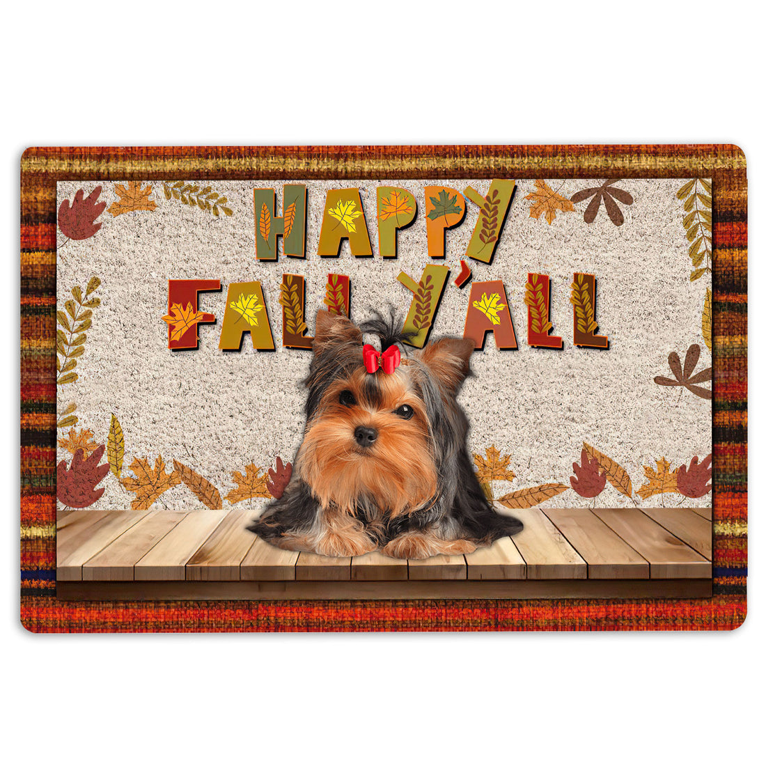 Ohaprints-Doormat-Outdoor-Indoor-Yorkshire-Terrier-Dog-Happy-Fall-Y'All-Pumpkin-Spice-Maple-Leaf-Rubber-Door-Mat-1691-18'' x 30''