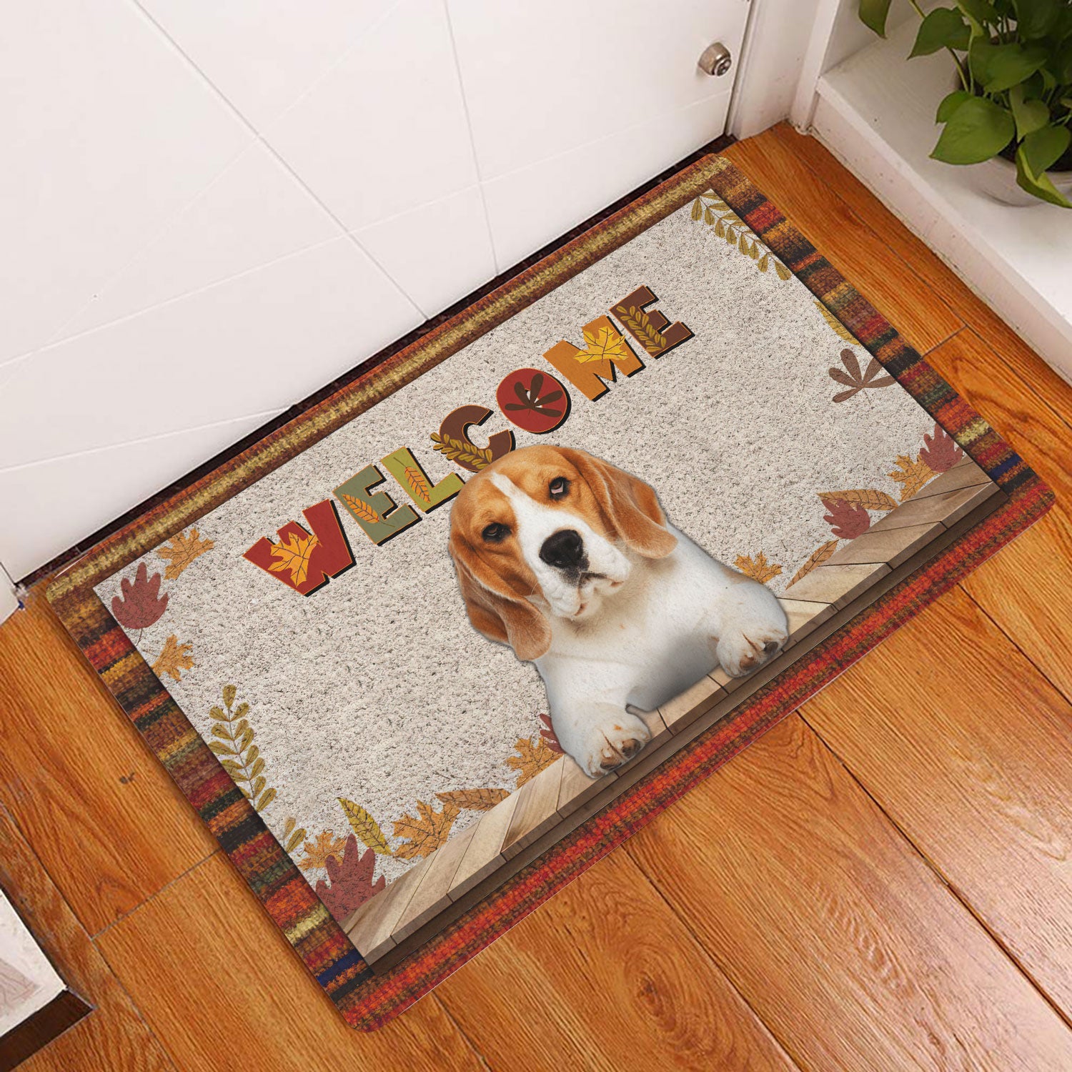 Ohaprints-Doormat-Outdoor-Indoor-Beagle-Dog-Welcome-Fall-Autumn-Pumpkin-Spice-Maple-Leaf-Rubber-Door-Mat-1693-