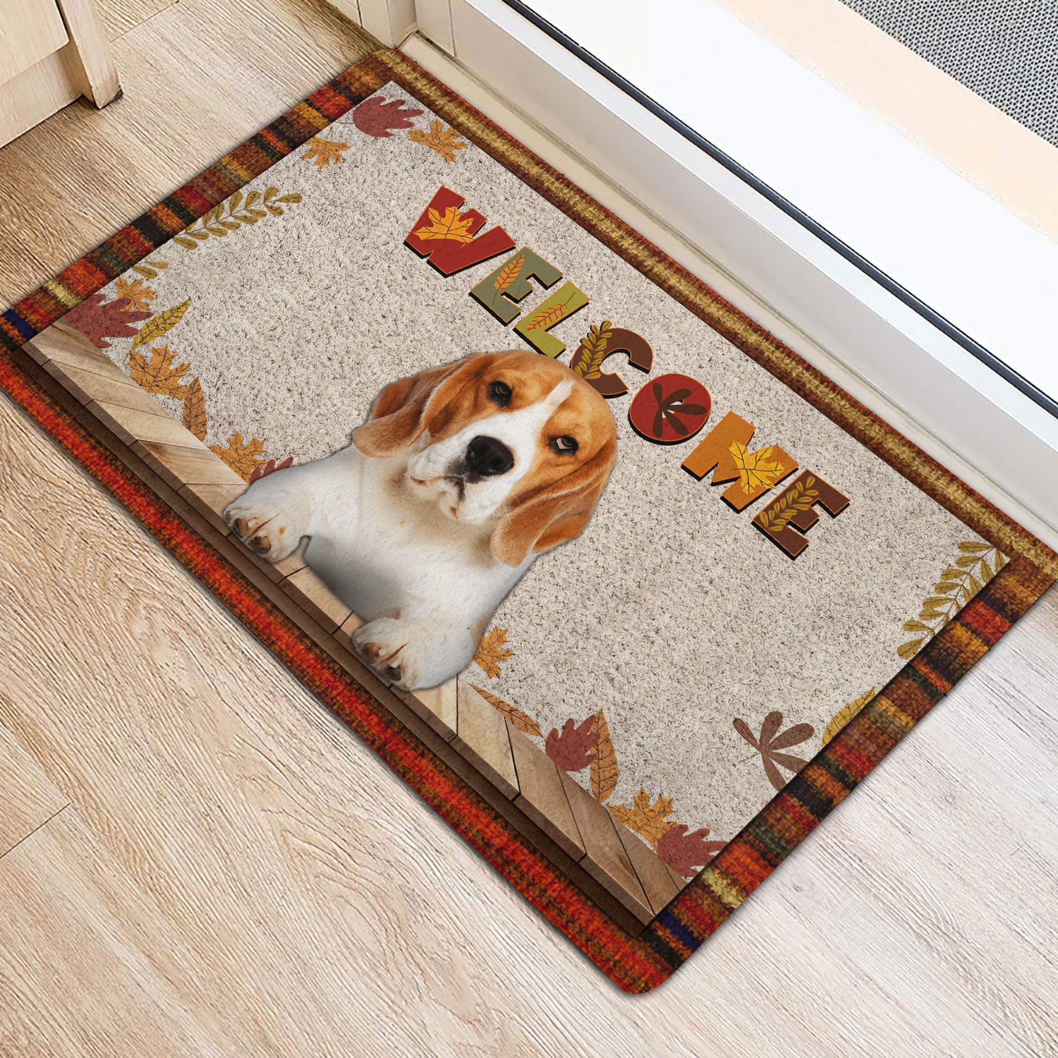 Ohaprints-Doormat-Outdoor-Indoor-Beagle-Dog-Welcome-Fall-Autumn-Pumpkin-Spice-Maple-Leaf-Rubber-Door-Mat-1693-