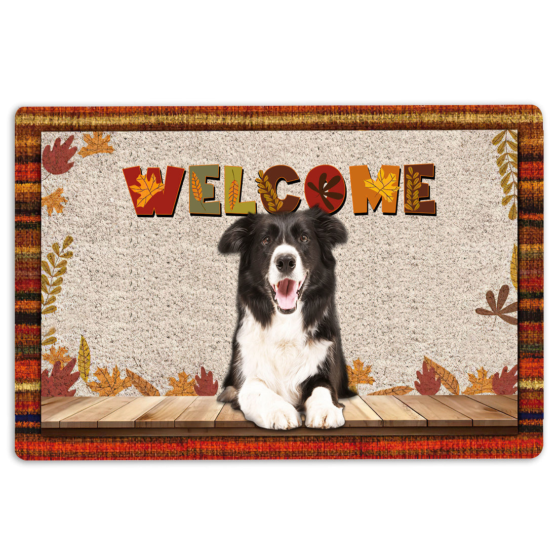 Ohaprints-Doormat-Outdoor-Indoor-Border-Collie-Dog-Welcome-Fall-Autumn-Pumpkin-Spice-Maple-Leaf-Rubber-Door-Mat-1695-18'' x 30''