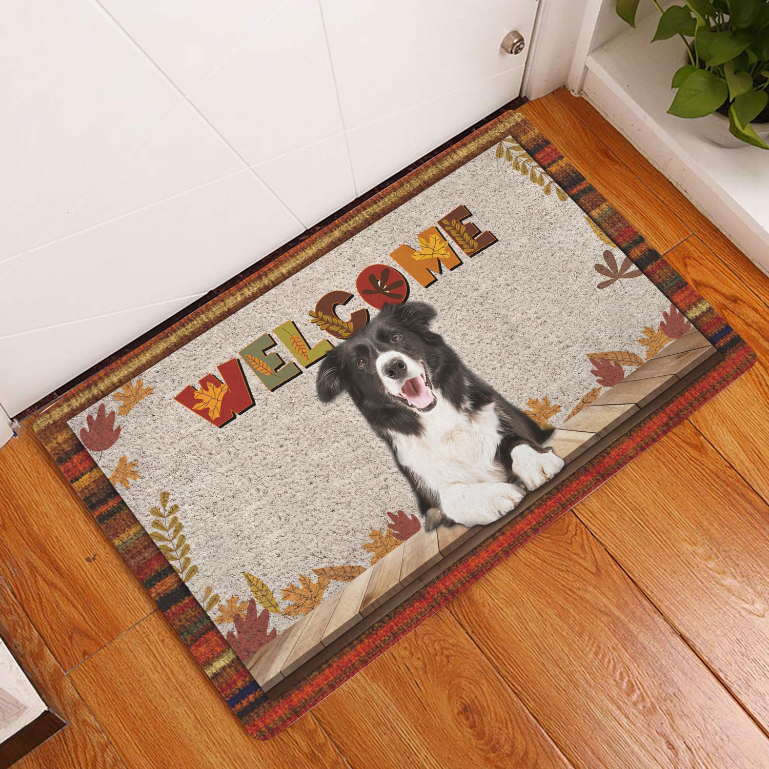 Ohaprints-Doormat-Outdoor-Indoor-Border-Collie-Dog-Welcome-Fall-Autumn-Pumpkin-Spice-Maple-Leaf-Rubber-Door-Mat-1695-