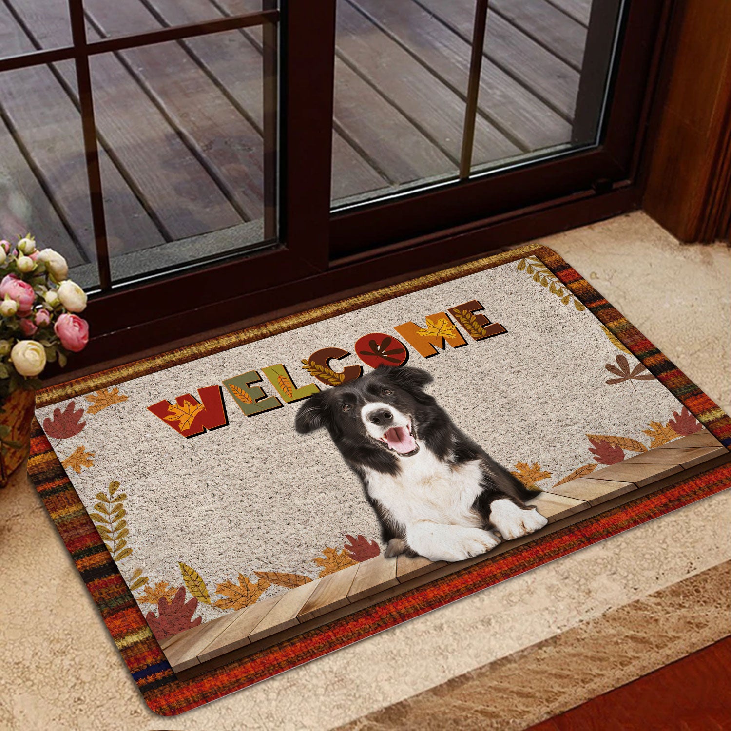 Ohaprints-Doormat-Outdoor-Indoor-Border-Collie-Dog-Welcome-Fall-Autumn-Pumpkin-Spice-Maple-Leaf-Rubber-Door-Mat-1695-