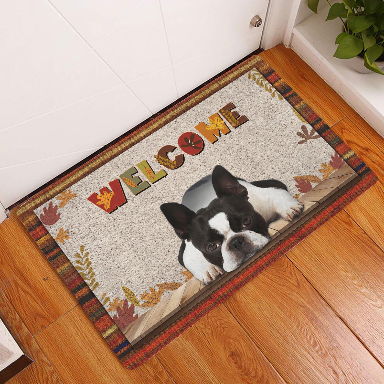 Ohaprints-Doormat-Outdoor-Indoor-Boston-Terrier-Dog-Welcome-Fall-Autumn-Pumpkin-Spice-Maple-Leaf-Rubber-Door-Mat-1696-