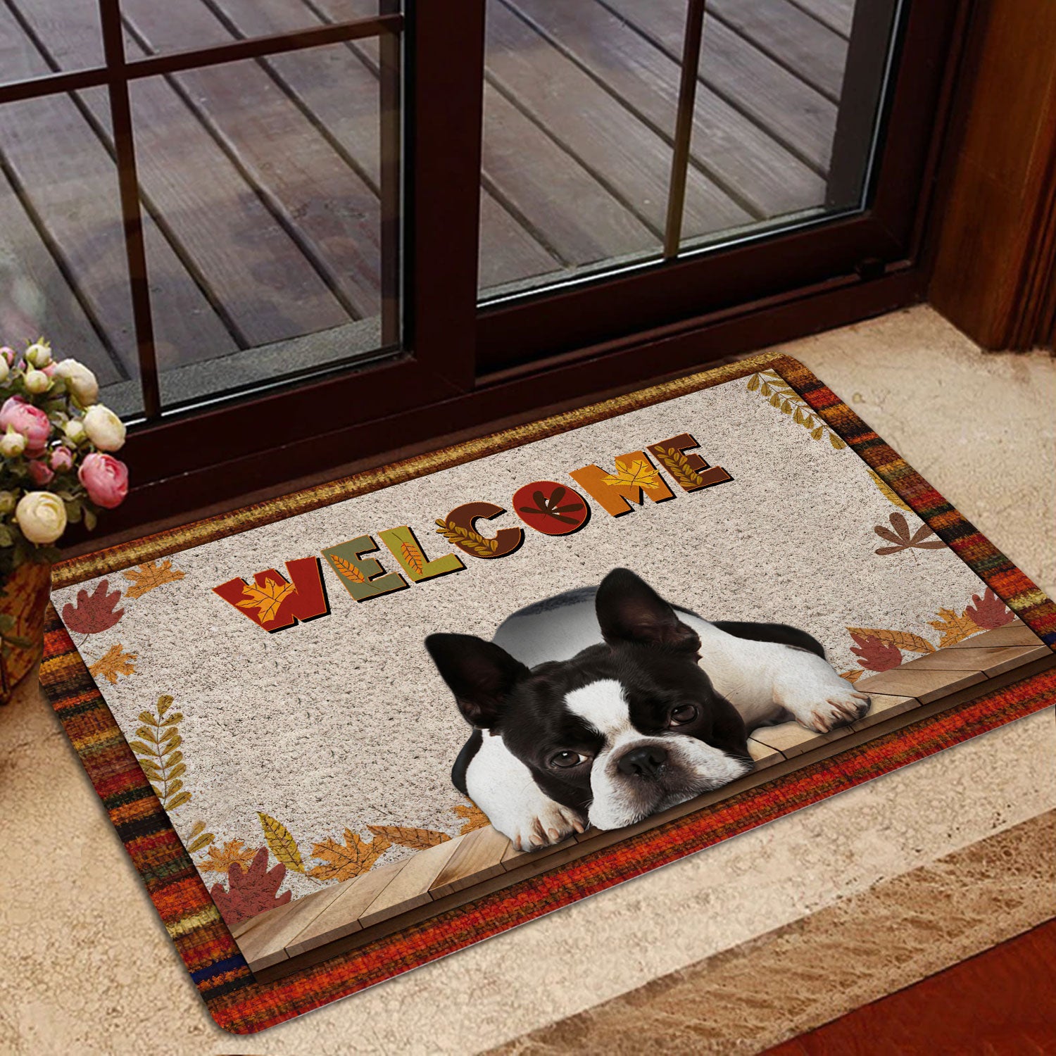 Ohaprints-Doormat-Outdoor-Indoor-Boston-Terrier-Dog-Welcome-Fall-Autumn-Pumpkin-Spice-Maple-Leaf-Rubber-Door-Mat-1696-