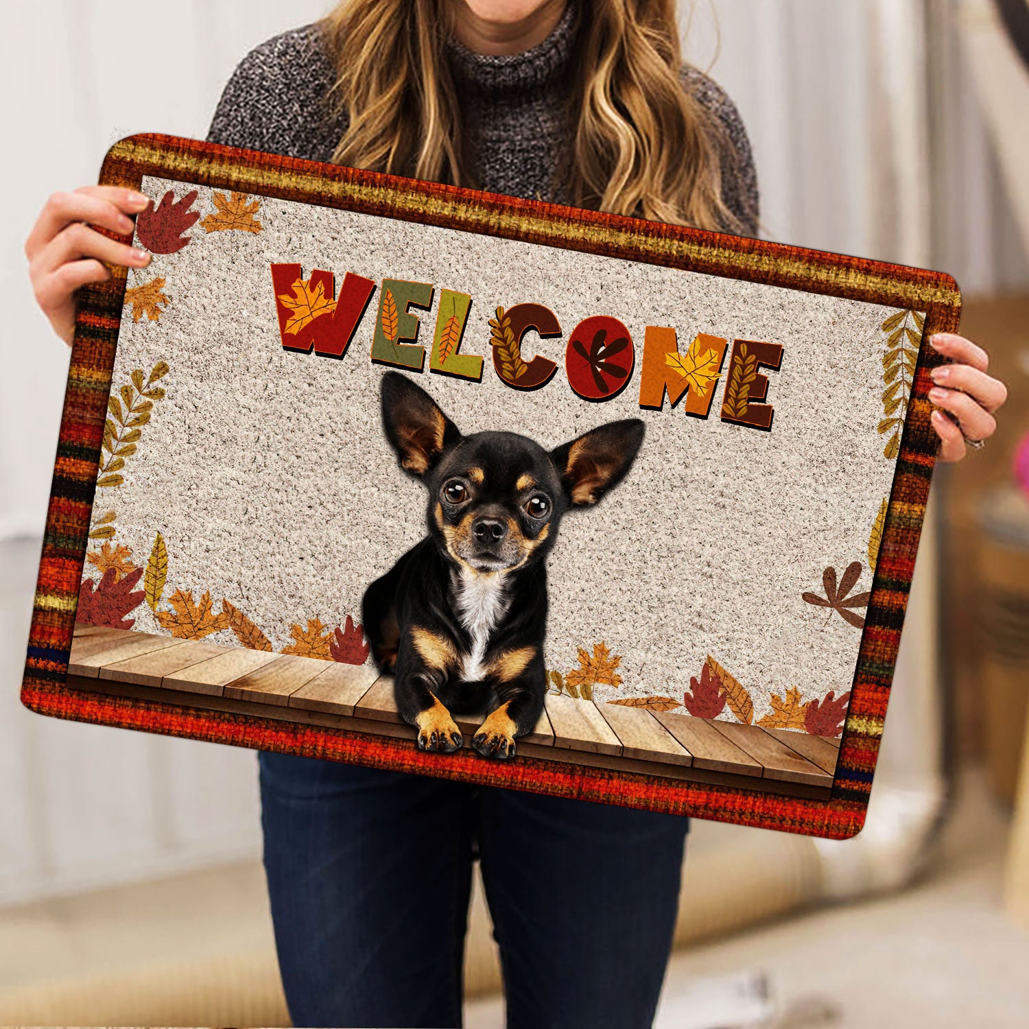 Ohaprints-Doormat-Outdoor-Indoor-Chihuahua-Dog-Welcome-Fall-Autumn-Pumpkin-Spice-Maple-Leaf-Rubber-Door-Mat-1698-